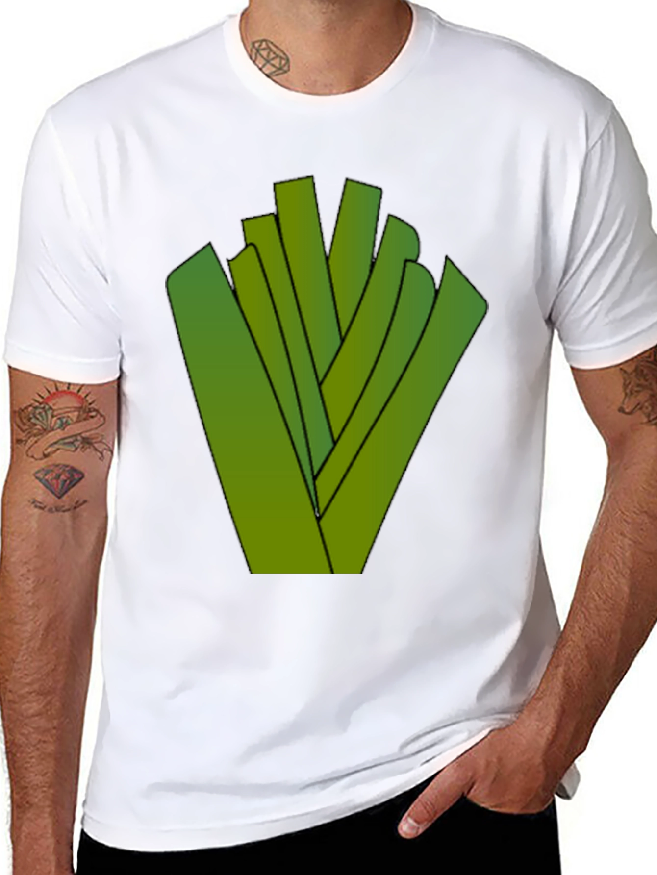 Abstract Green Sticks Design Black T-Shirt