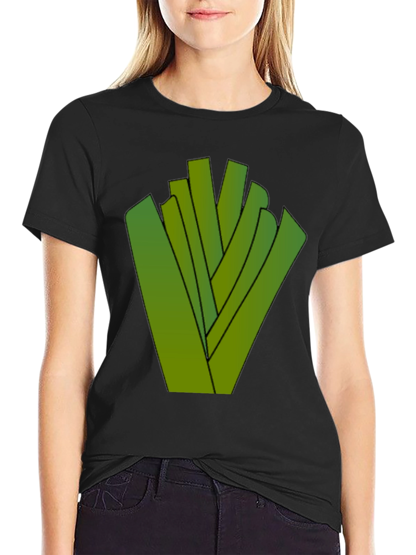 Abstract Green Sticks Design Black T-Shirt