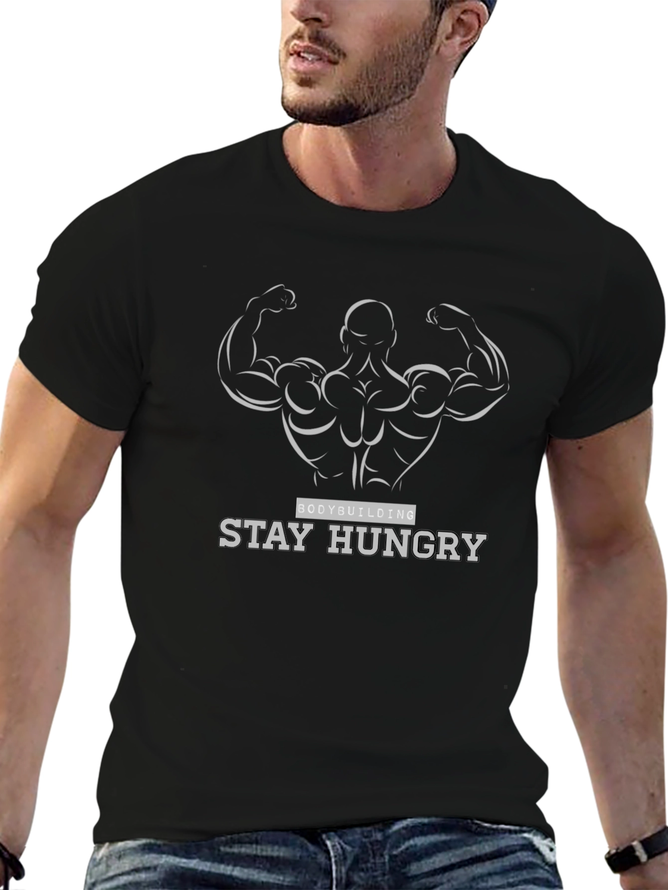 Bodybuilding Stay Hungry Black Graphic Tee