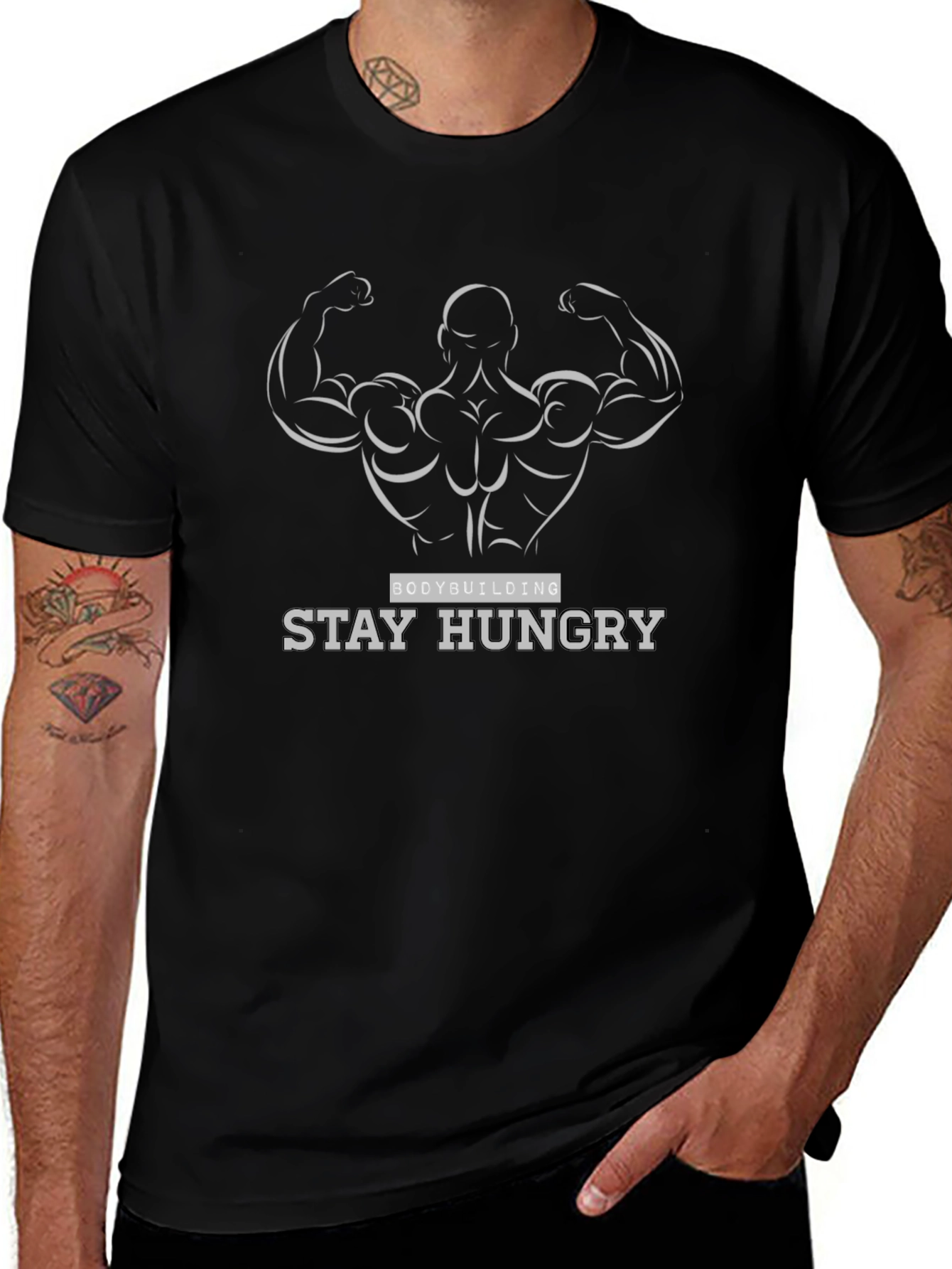 Bodybuilding Stay Hungry Black Graphic Tee