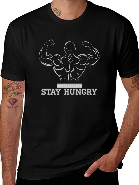 Bodybuilding Stay Hungry Black Graphic Tee