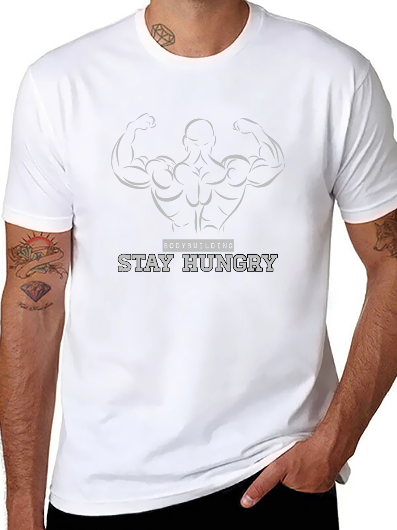 Bodybuilding Stay Hungry Black Graphic Tee