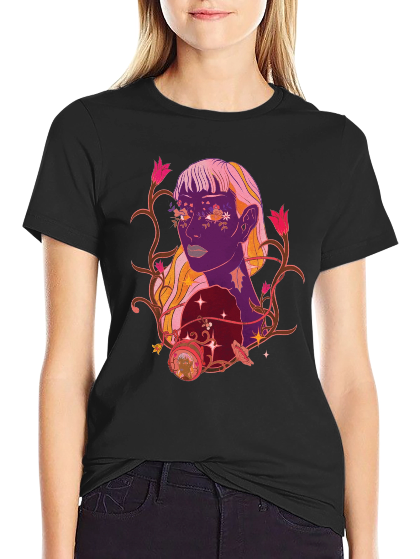 Floral Portrait Graphic Tee - Trendy Design