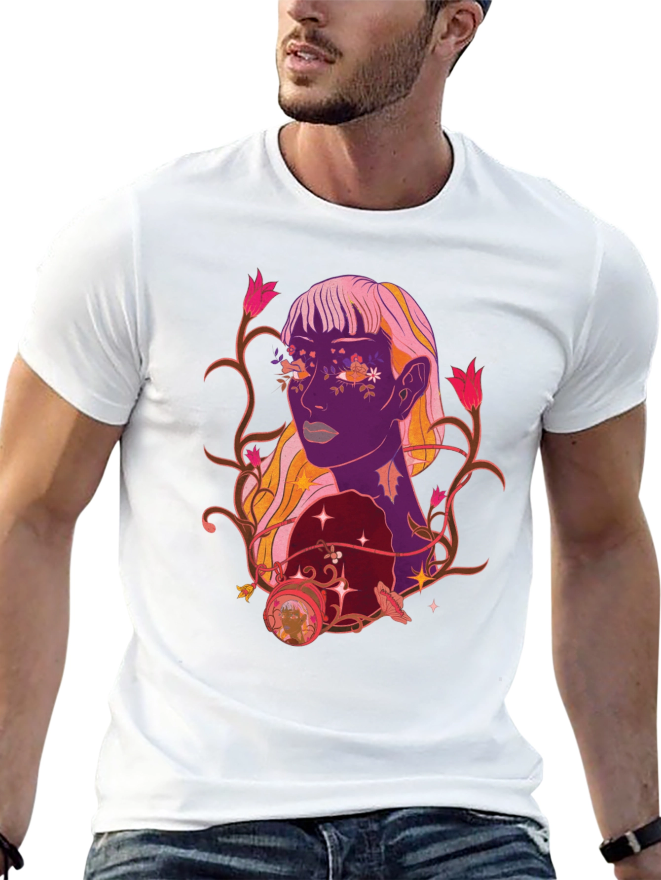 Floral Portrait Graphic Tee - Trendy Design
