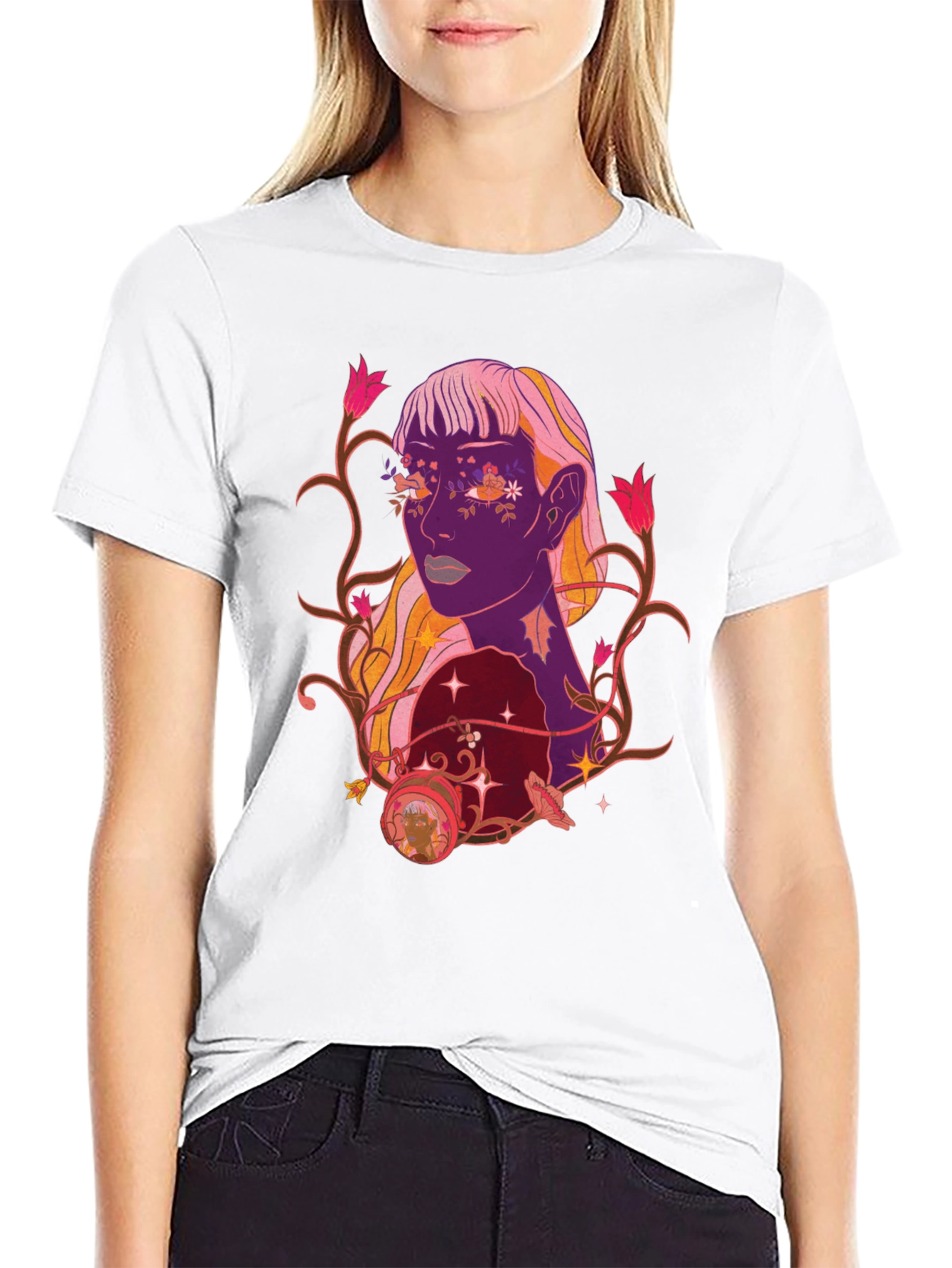 Floral Portrait Graphic Tee - Trendy Design
