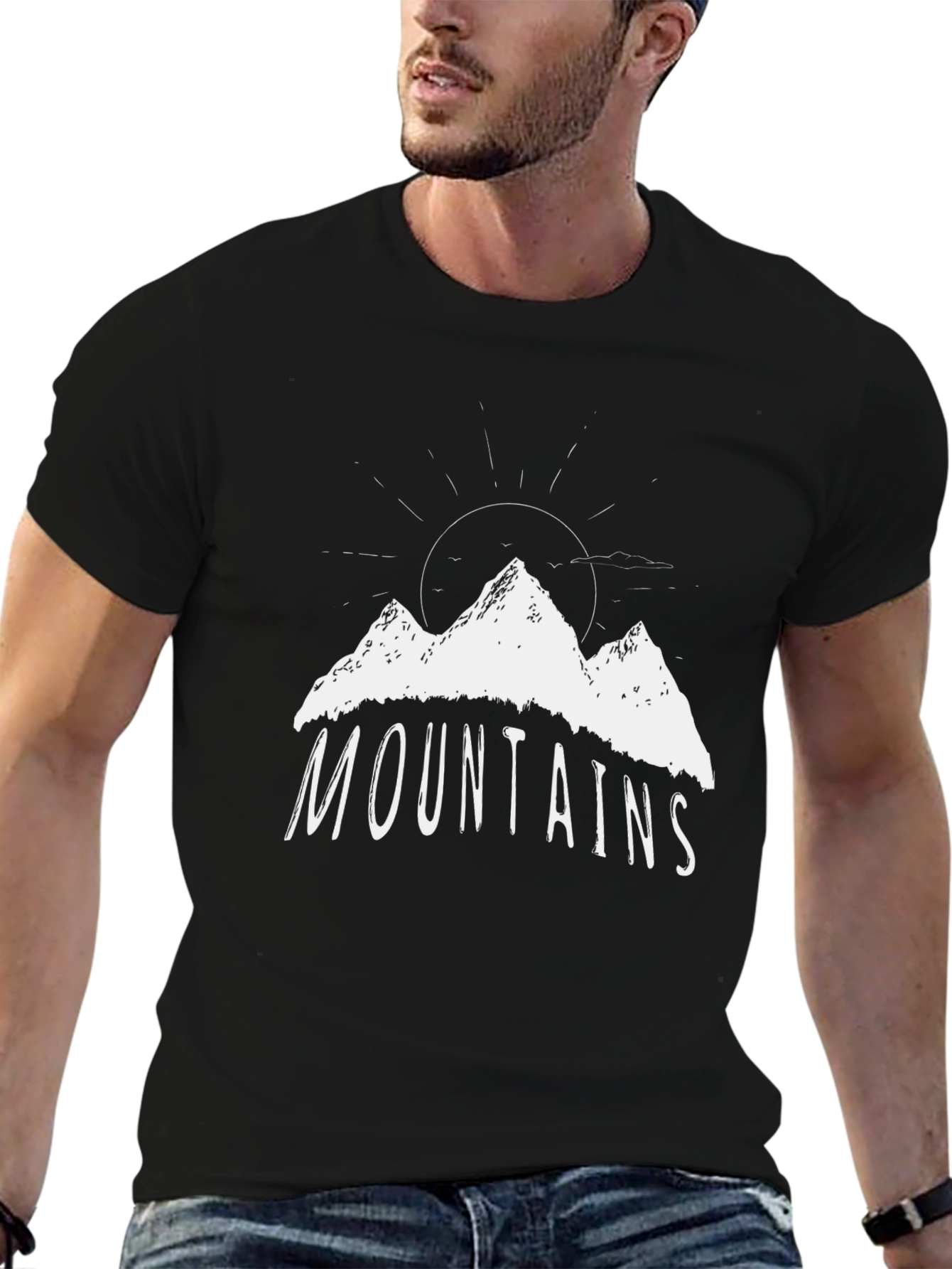 Mountains Graphic Tee - Black Cotton T-Shirt