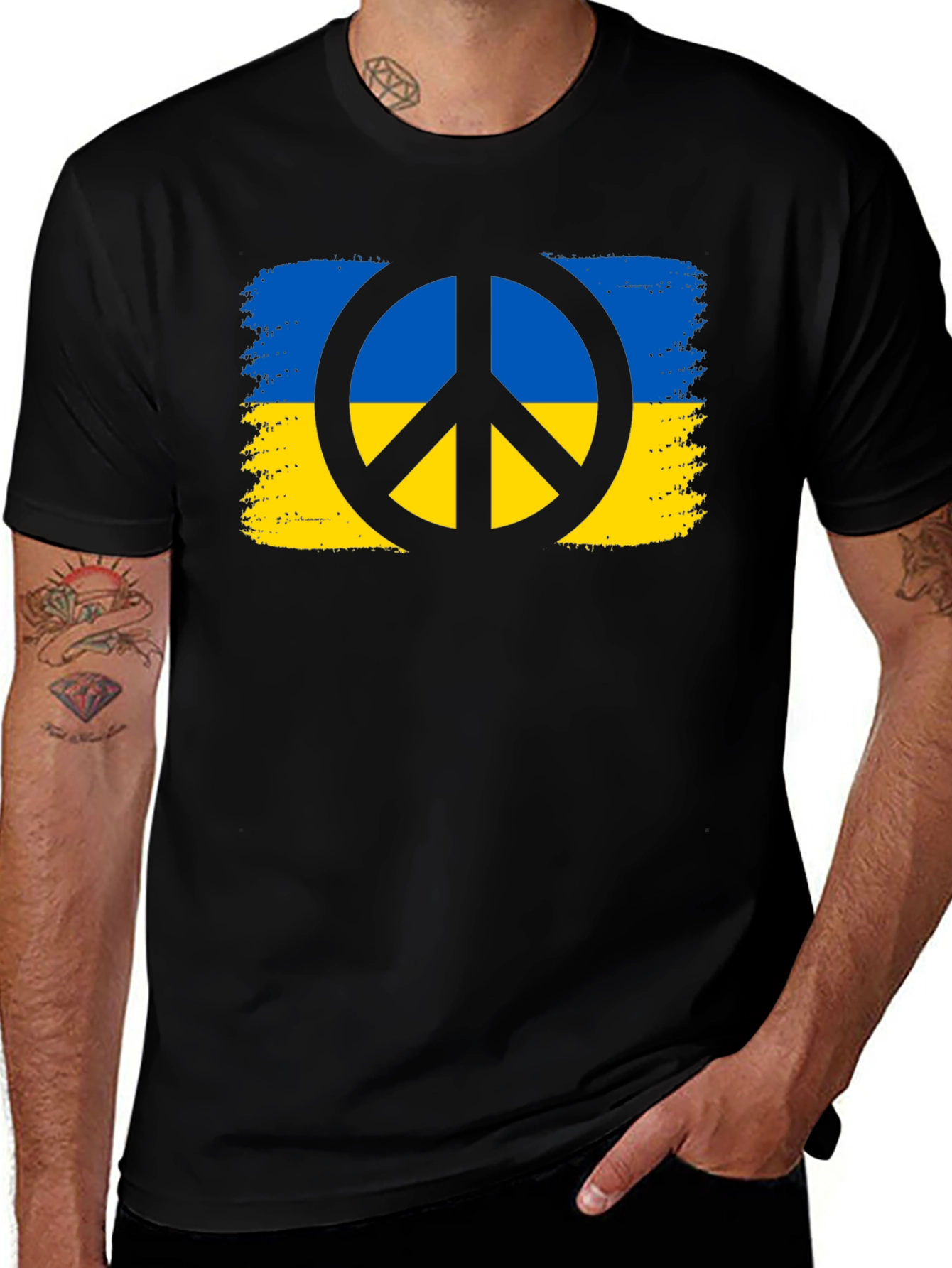 Ukraine Peace Sign Black T-Shirt