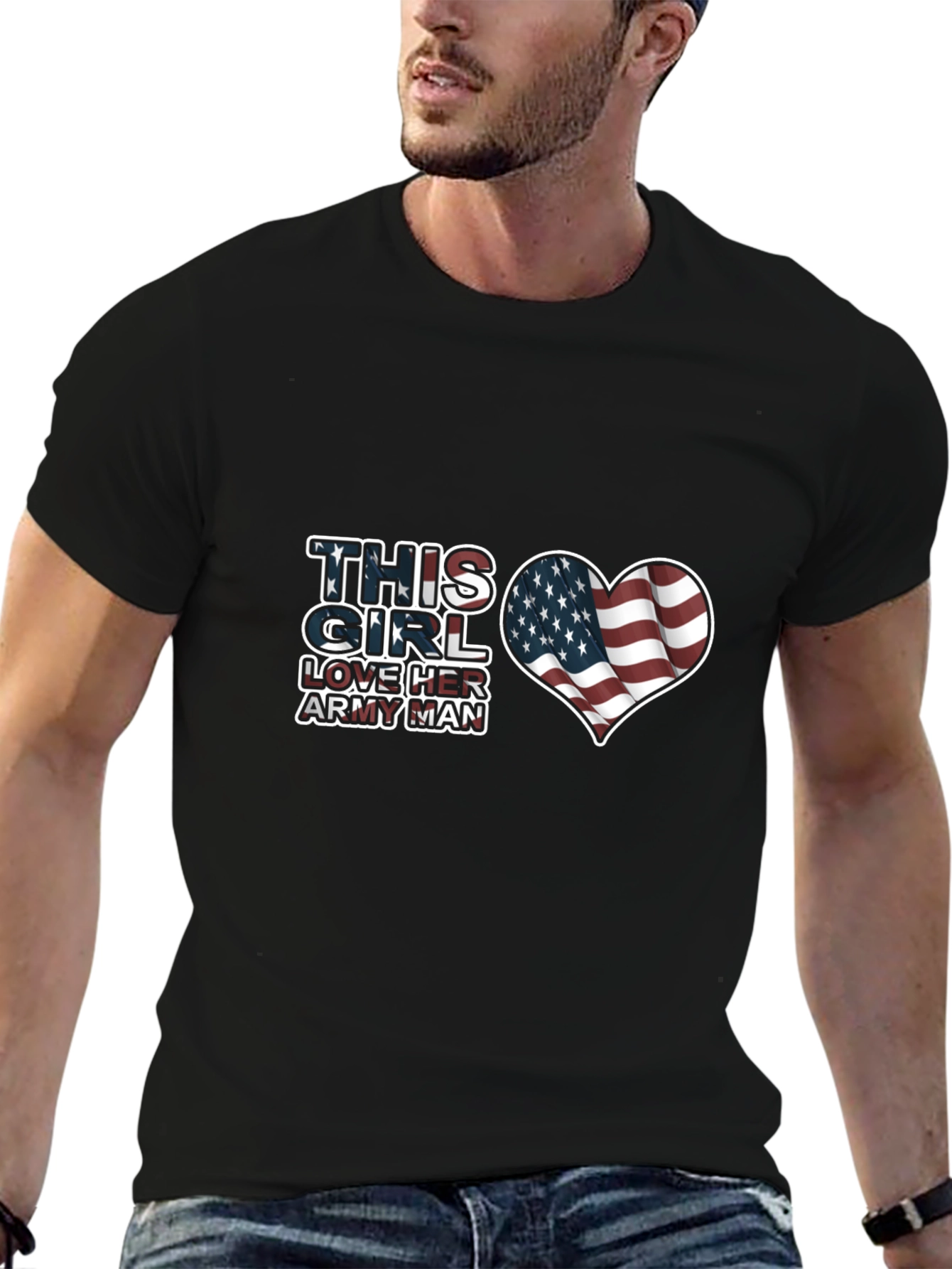 Love Her Army Man Patriotic USA Flag Heart T-Shirt