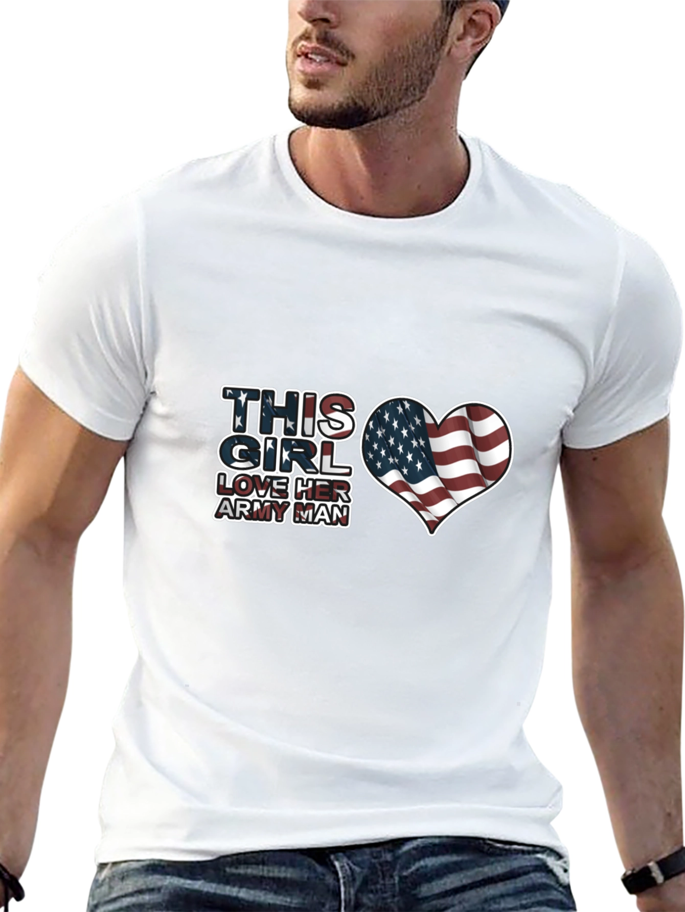 Love Her Army Man Patriotic USA Flag Heart T-Shirt