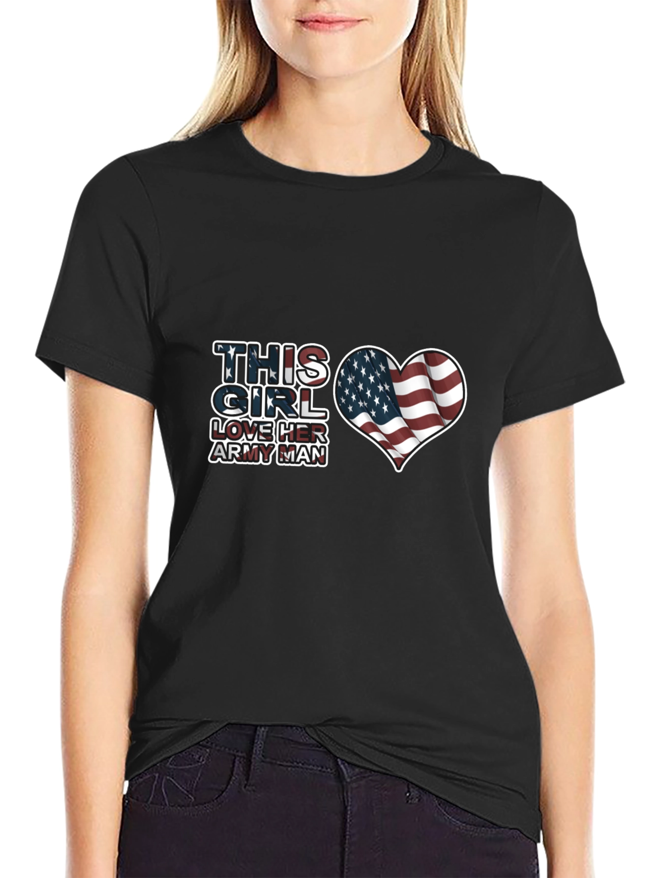 Love Her Army Man Patriotic USA Flag Heart T-Shirt