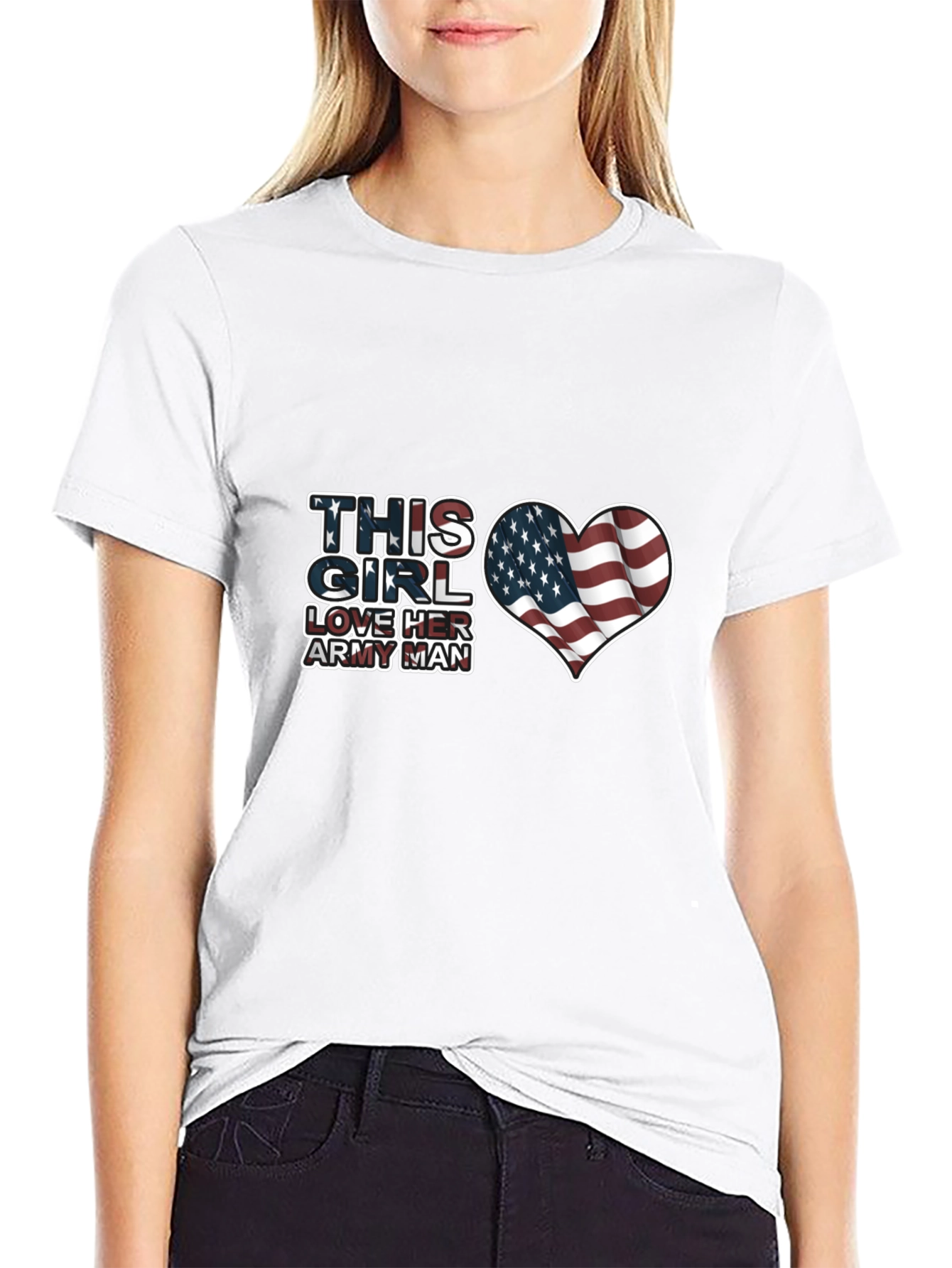 Love Her Army Man Patriotic USA Flag Heart T-Shirt