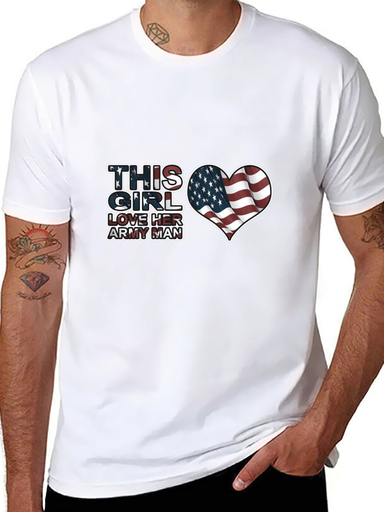 Love Her Army Man Patriotic USA Flag Heart T-Shirt