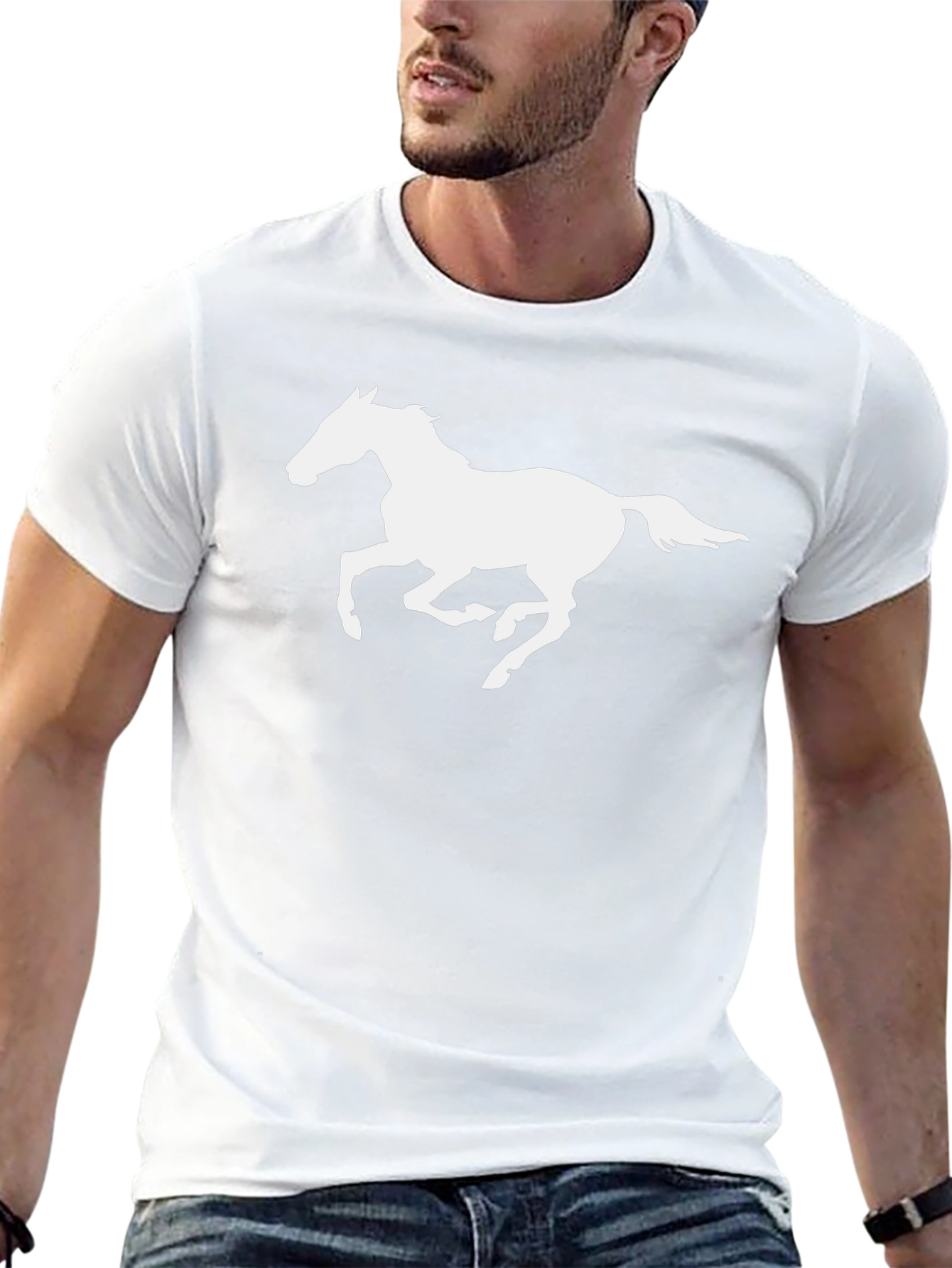 Black T-Shirt with White Horse Graphic