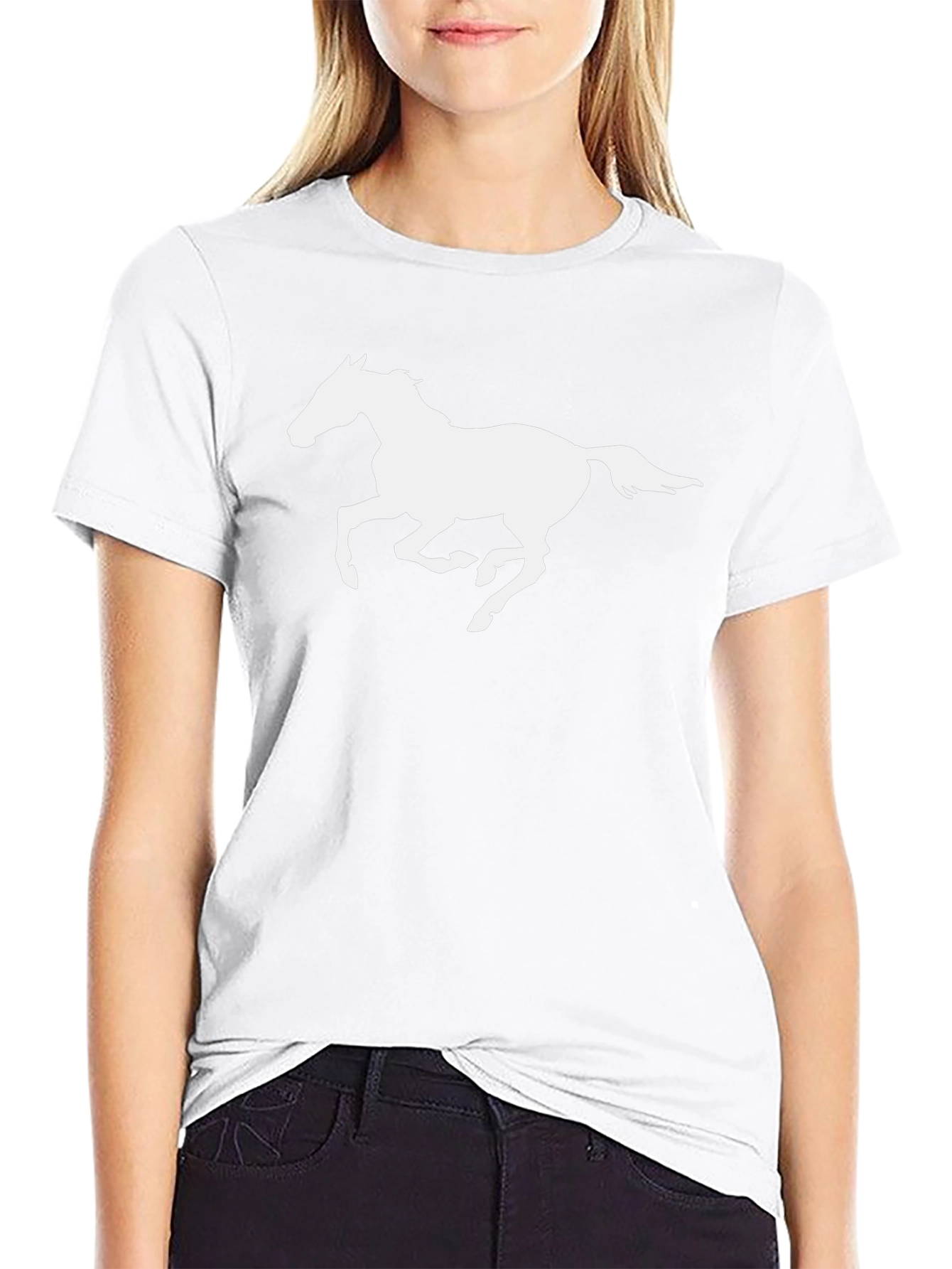 Black T-Shirt with White Horse Graphic