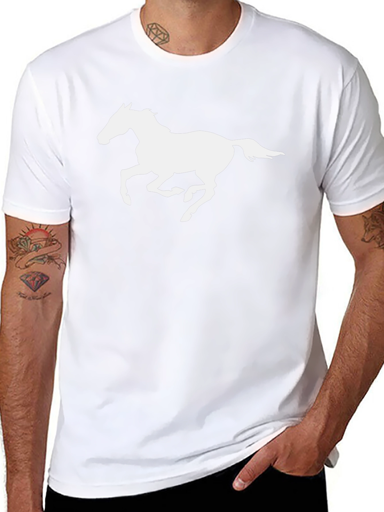 Black T-Shirt with White Horse Graphic