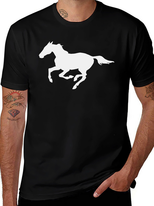 Black T-Shirt with White Horse Graphic