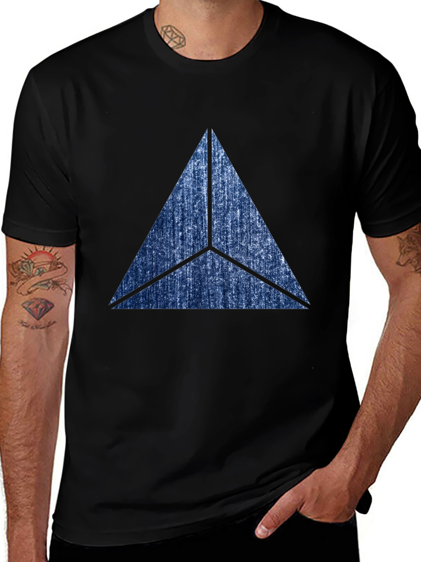 Abstract Triangle Graphic Print Mens Black T-Shirt