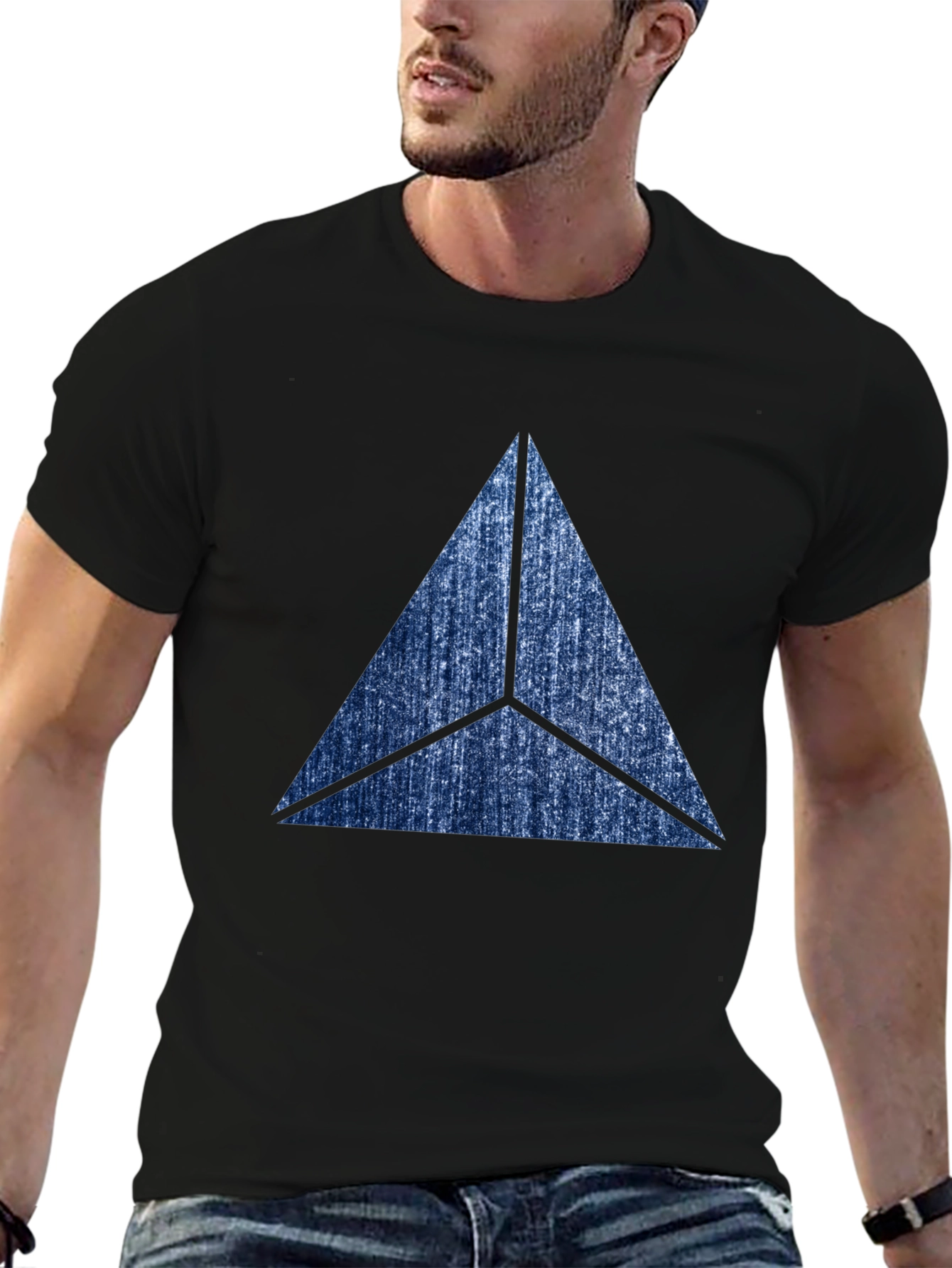 Abstract Triangle Graphic Print Mens Black T-Shirt