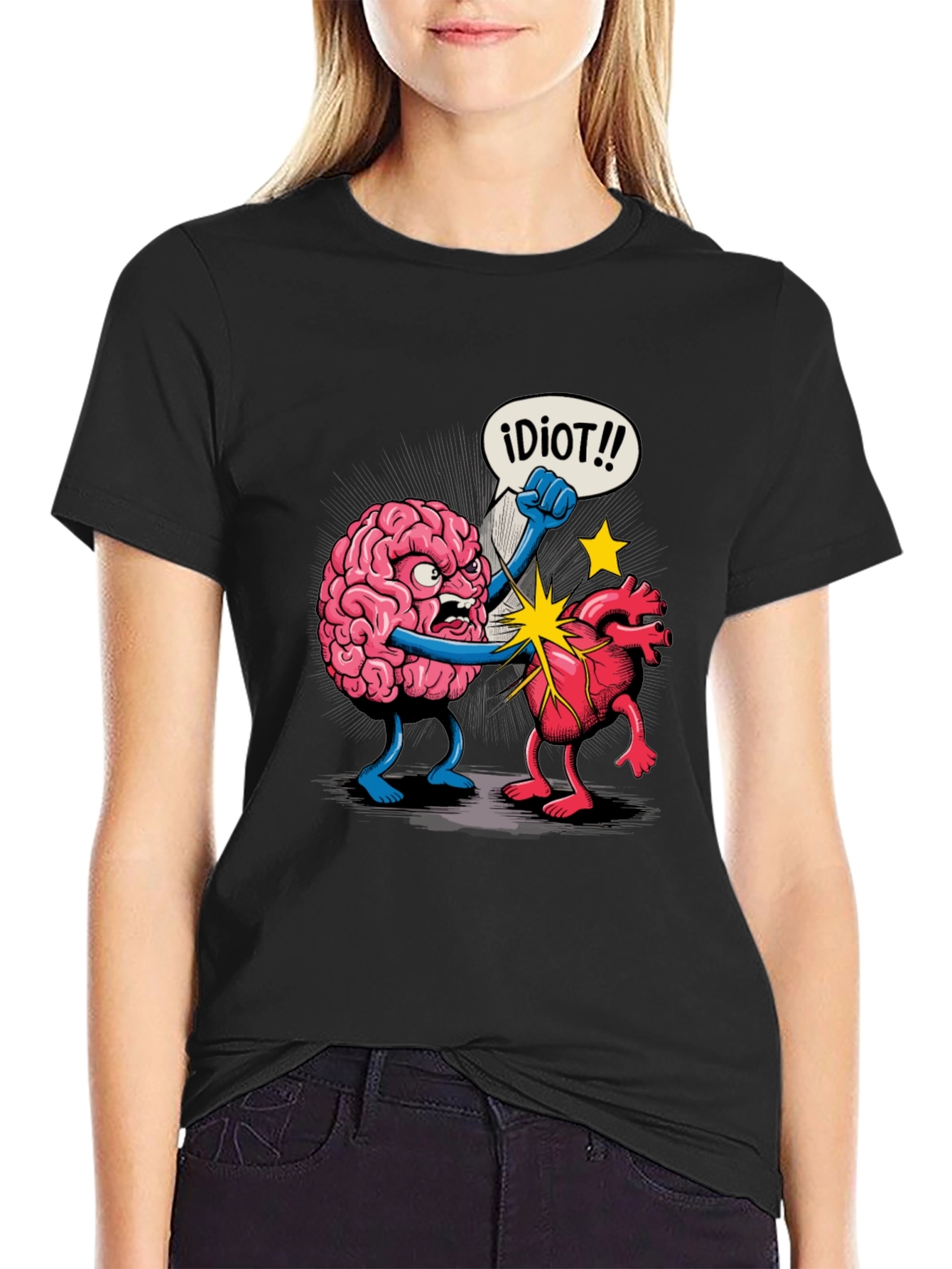 Brain vs Heart Funny Graphic Tee - Black