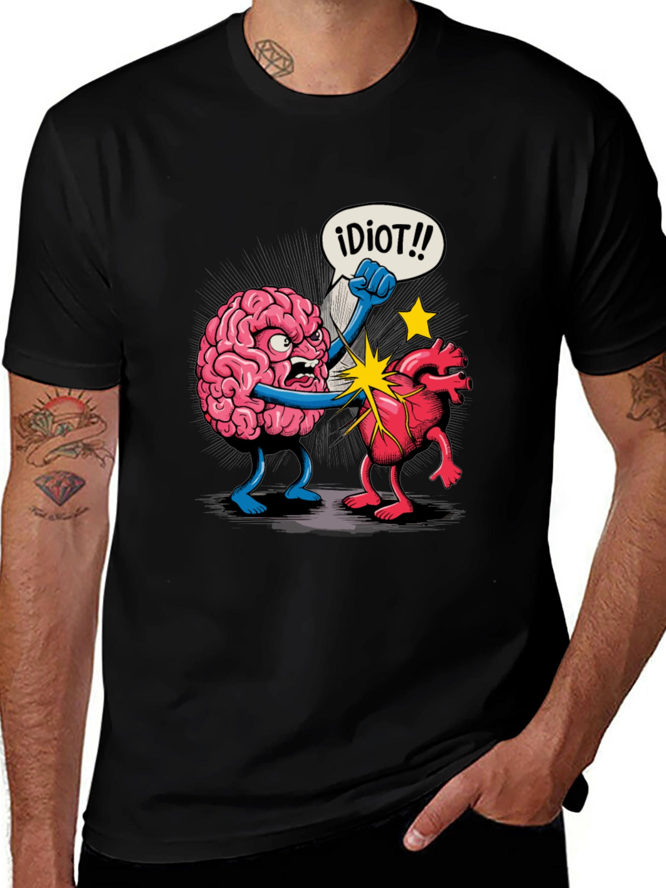Brain vs Heart Funny Graphic Tee - Black