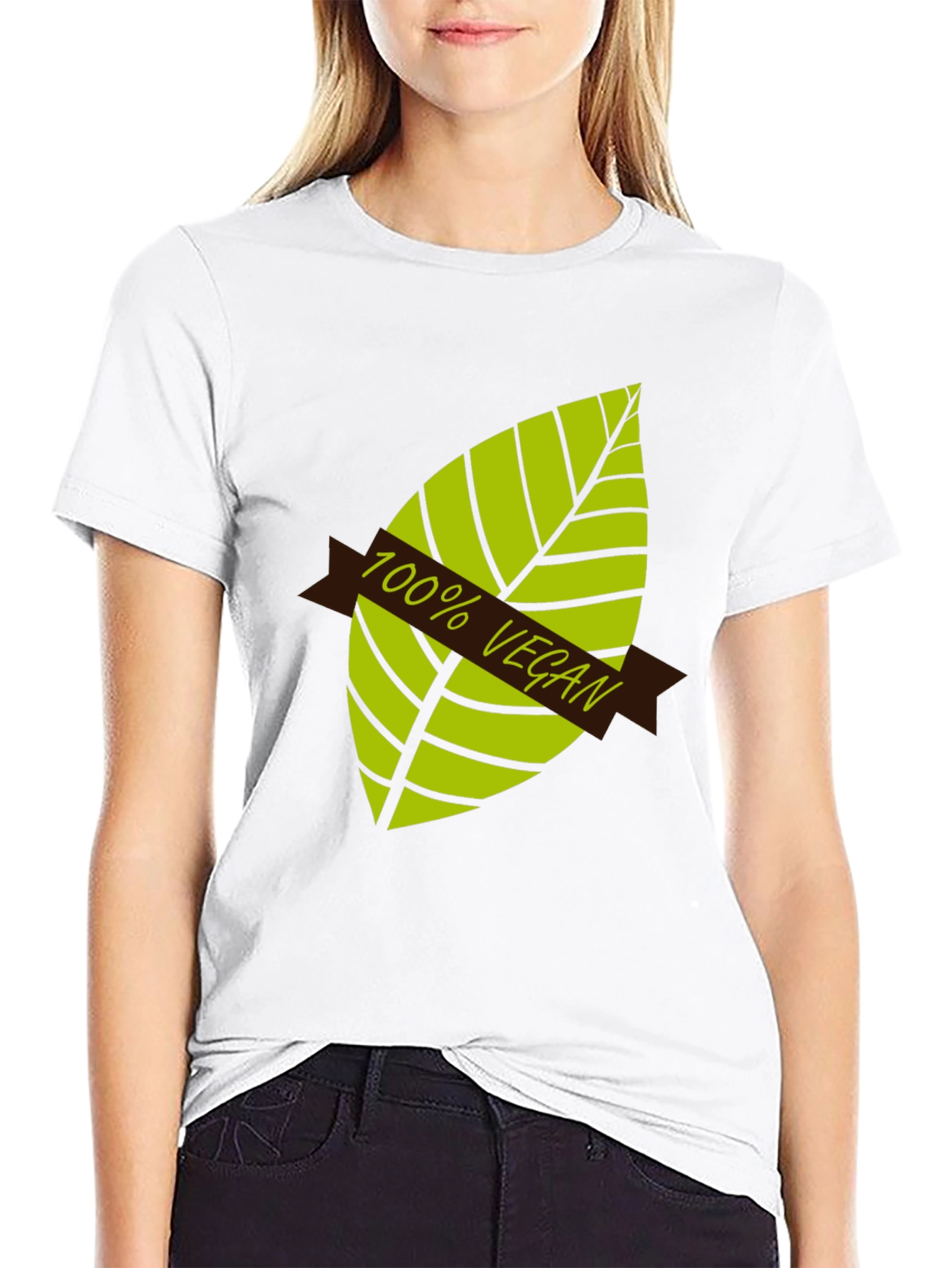 100% Vegan Graphic T-Shirt - Black Leaf Design