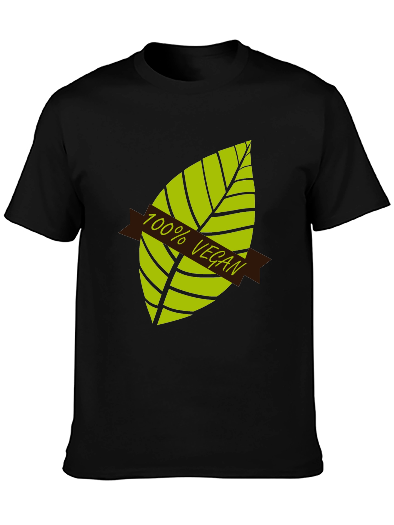 100% Vegan Graphic T-Shirt - Black Leaf Design