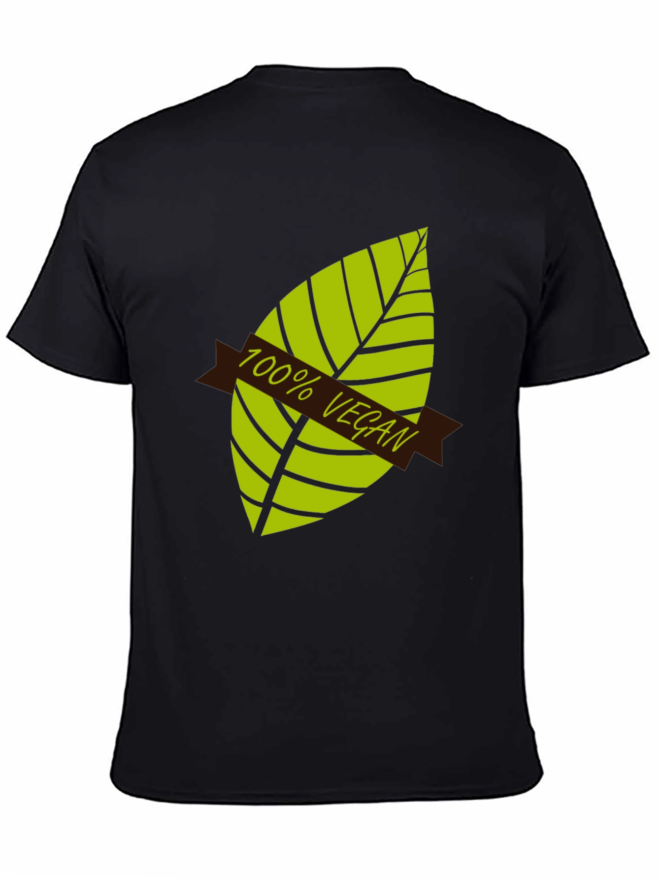 100% Vegan Graphic T-Shirt - Black Leaf Design
