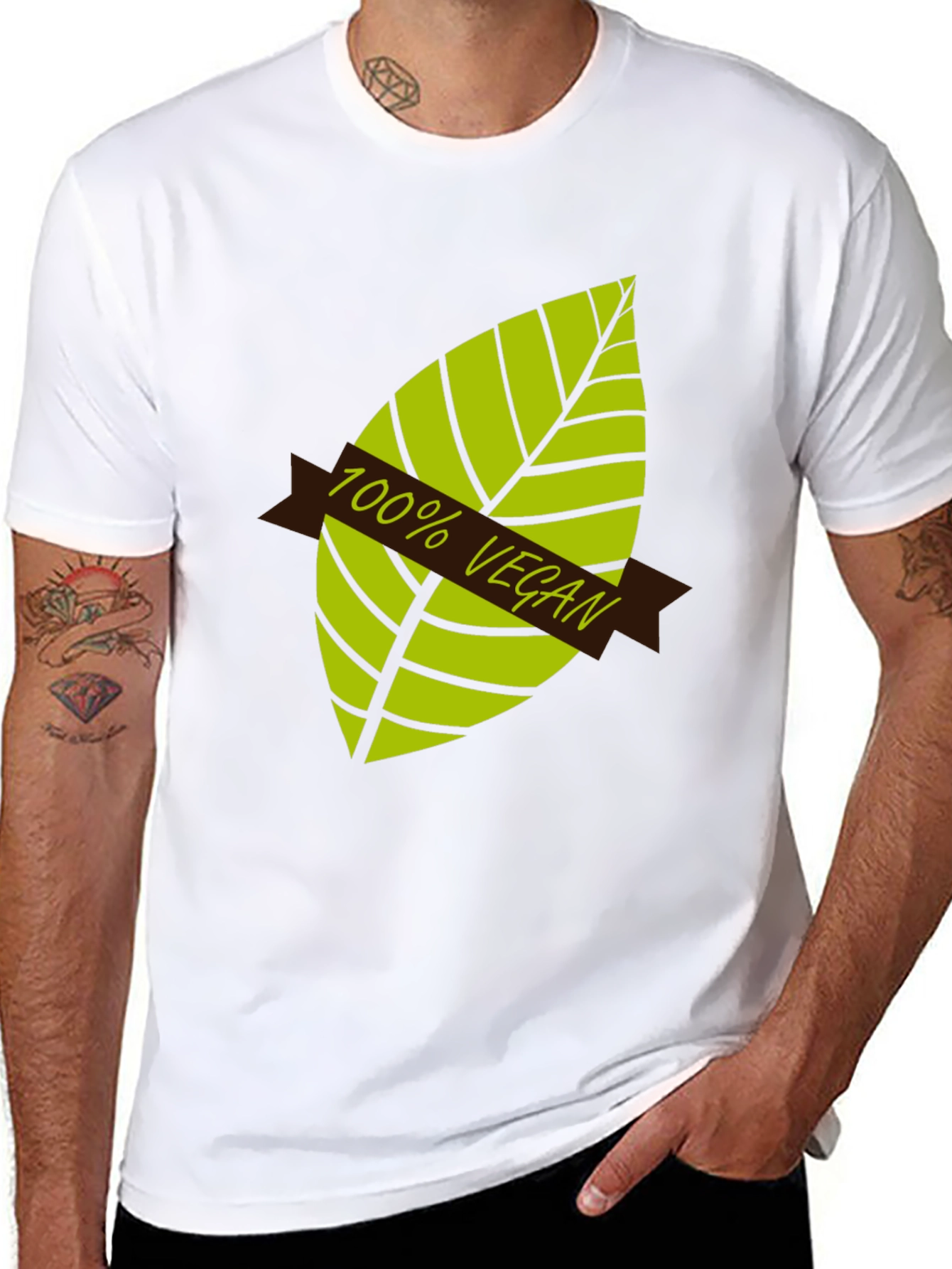 100% Vegan Graphic T-Shirt - Black Leaf Design