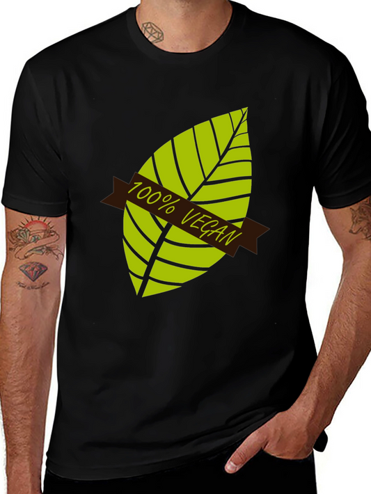 100% Vegan Graphic T-Shirt - Black Leaf Design