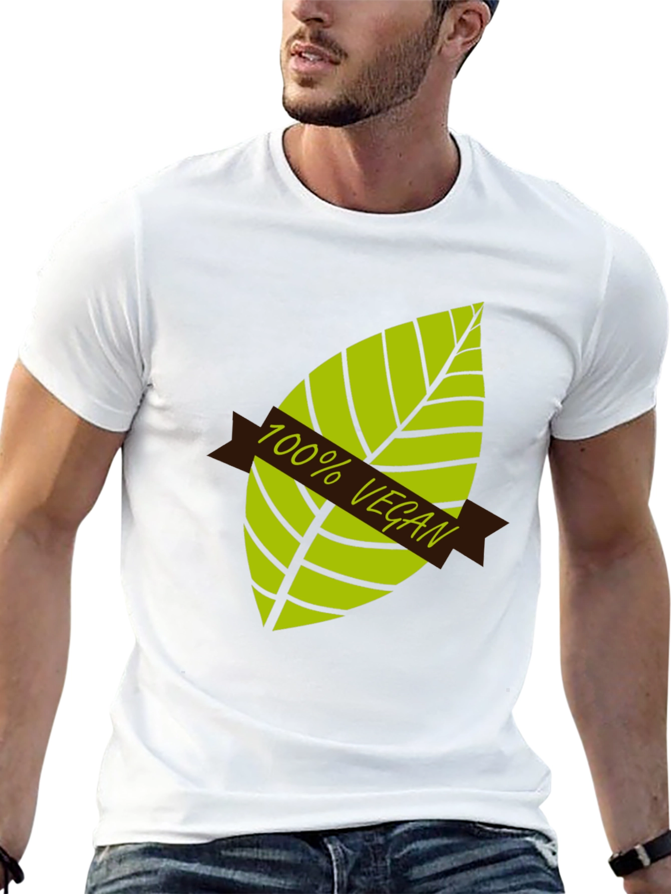 100% Vegan Graphic T-Shirt - Black Leaf Design