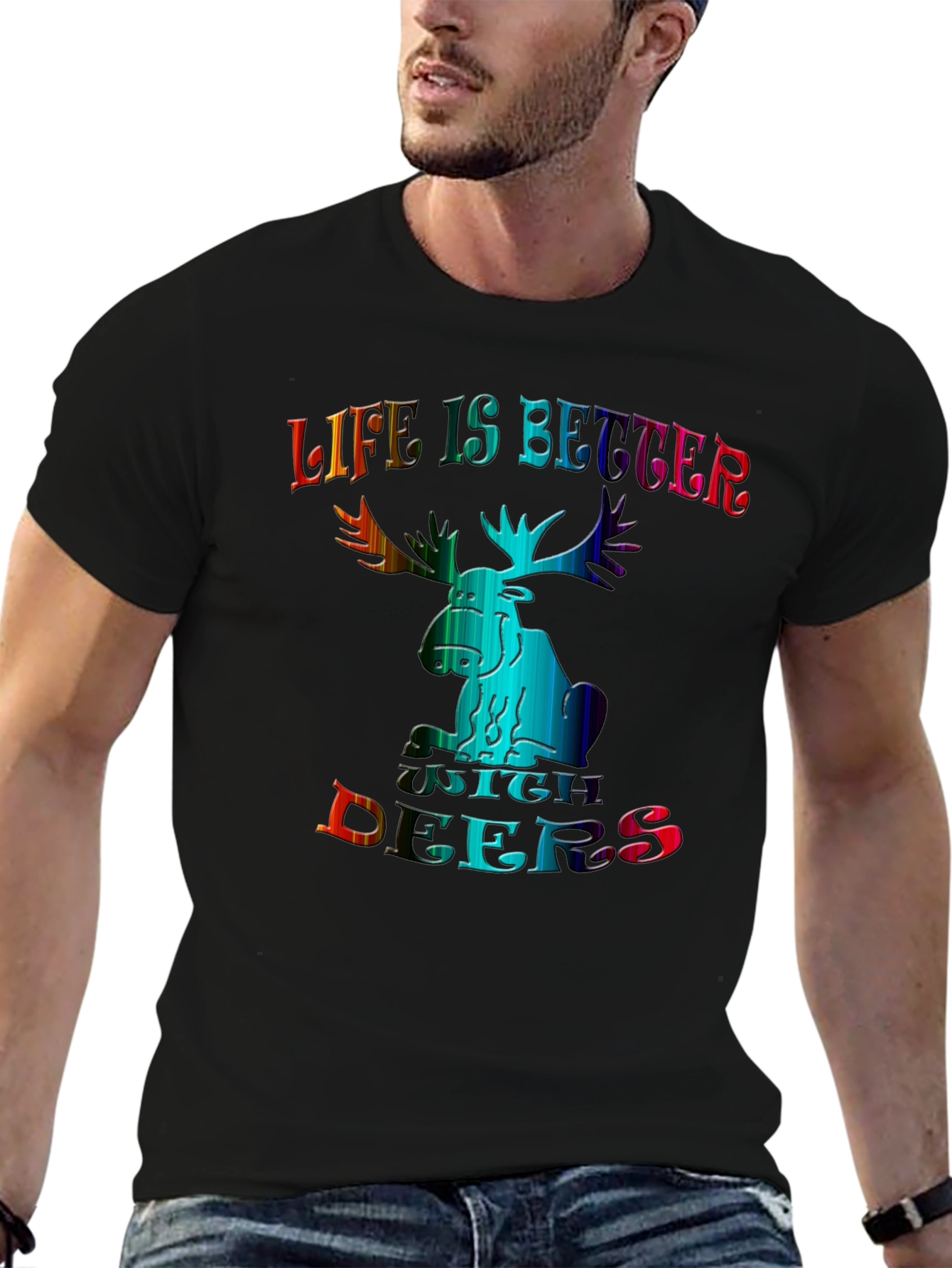 Life is Better with Deers Black T-Shirt