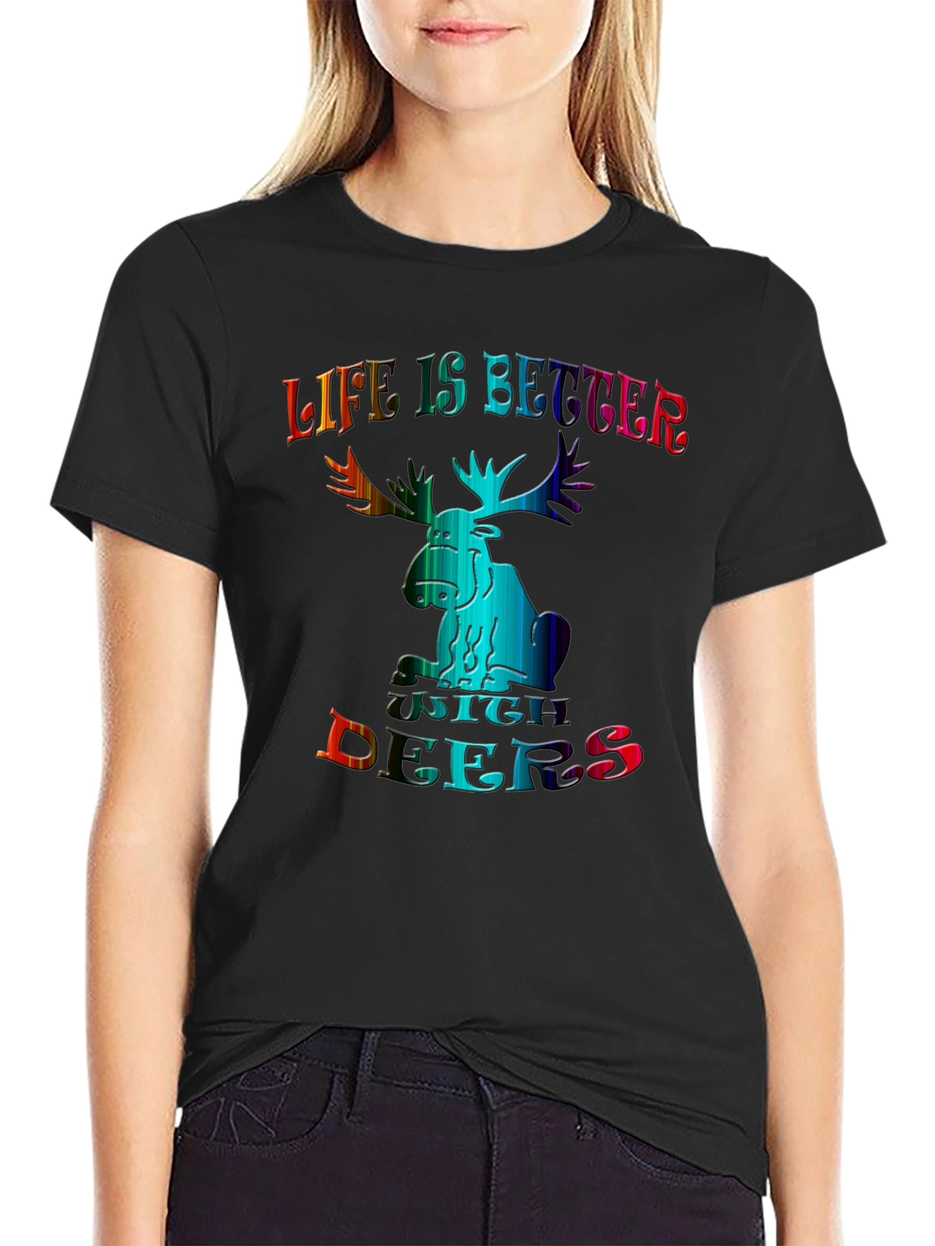 Life is Better with Deers Black T-Shirt