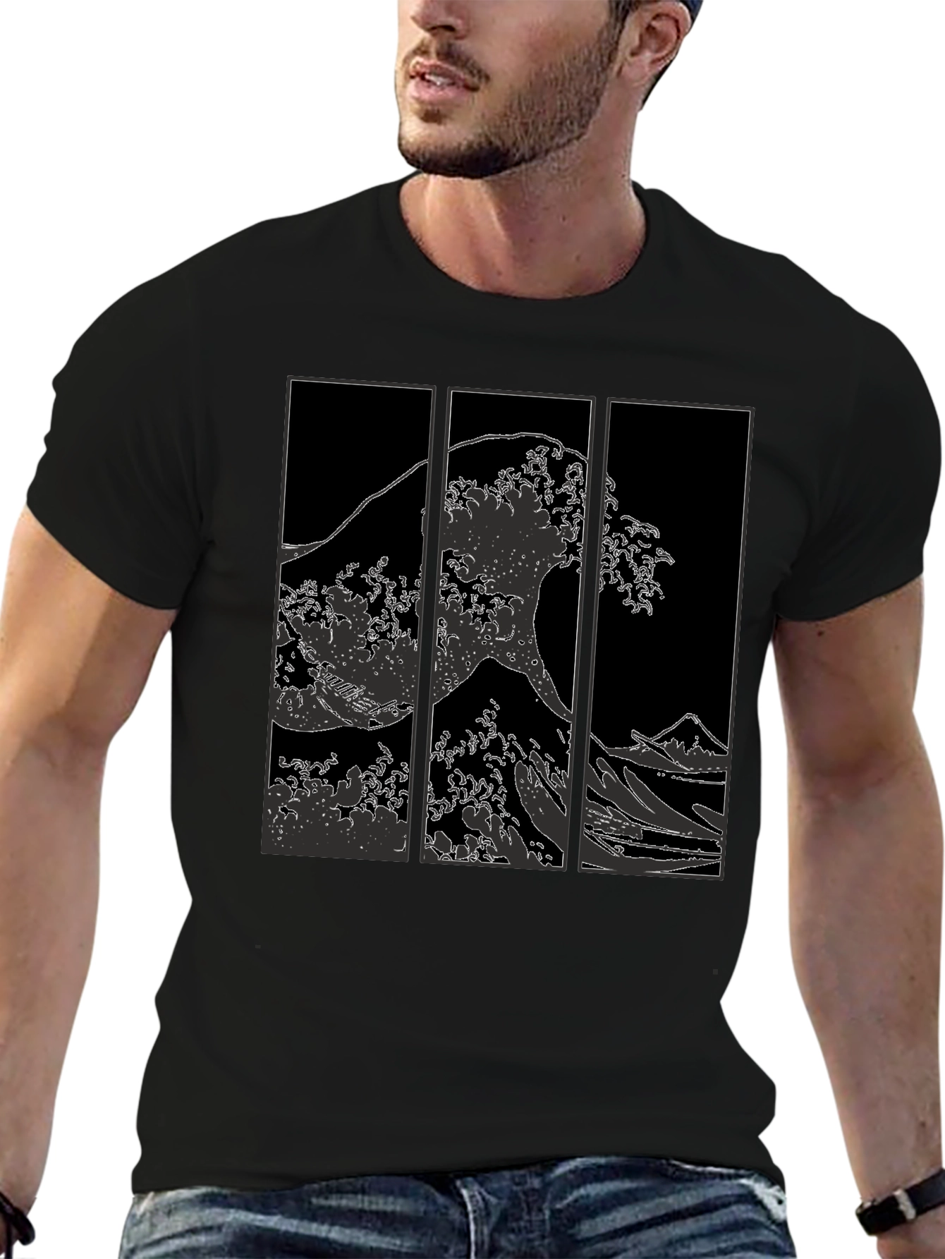 Great Wave T-Shirt - Stylish Black Graphic Tee