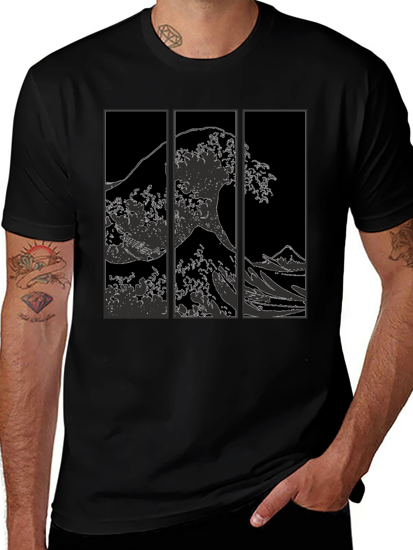 Great Wave T-Shirt - Stylish Black Graphic Tee
