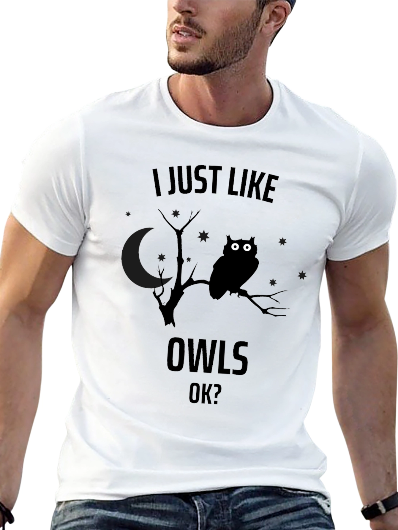 I Just Like Owls OK? Mens Black Graphic T-Shirt