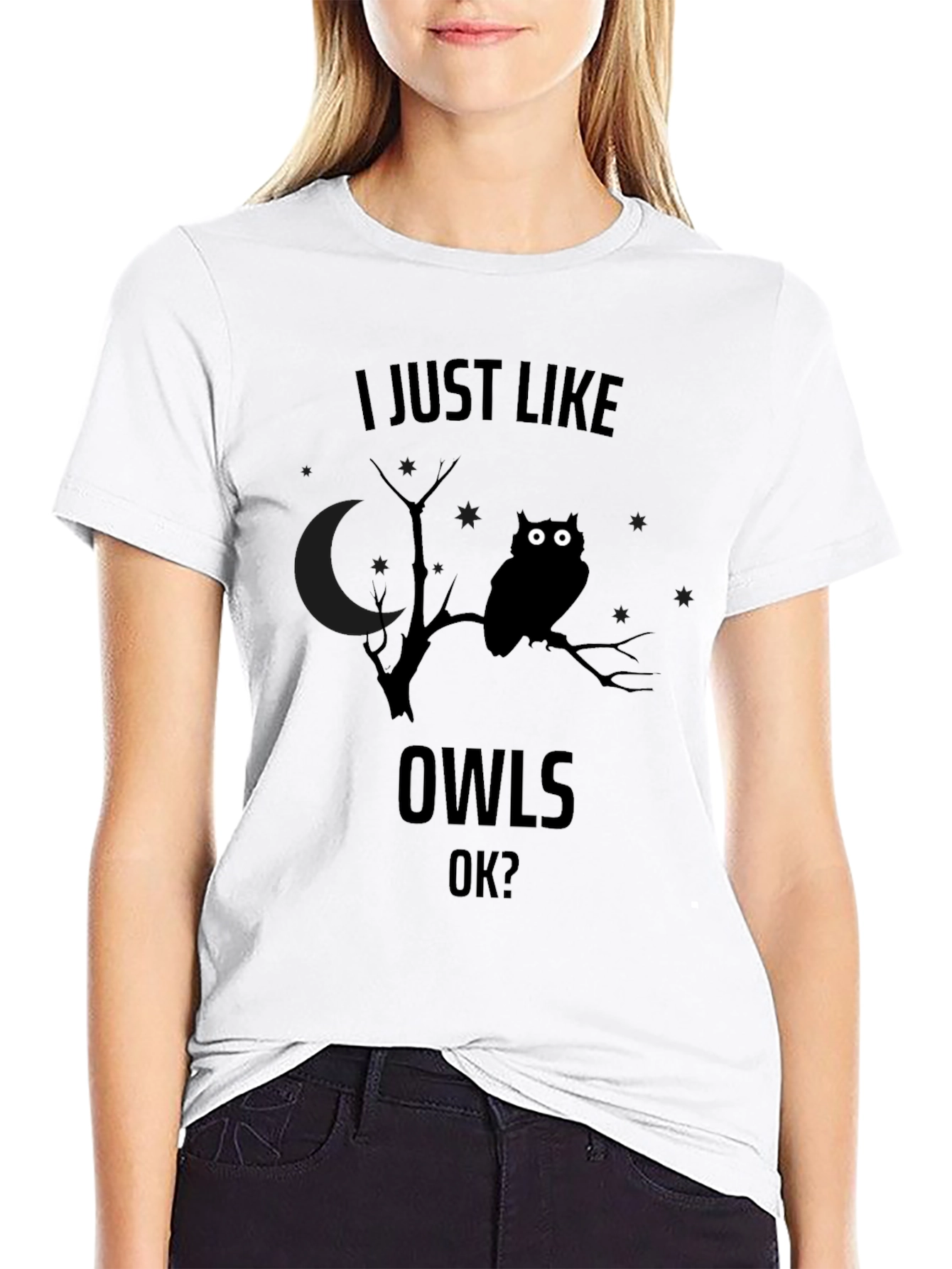 I Just Like Owls OK? Mens Black Graphic T-Shirt