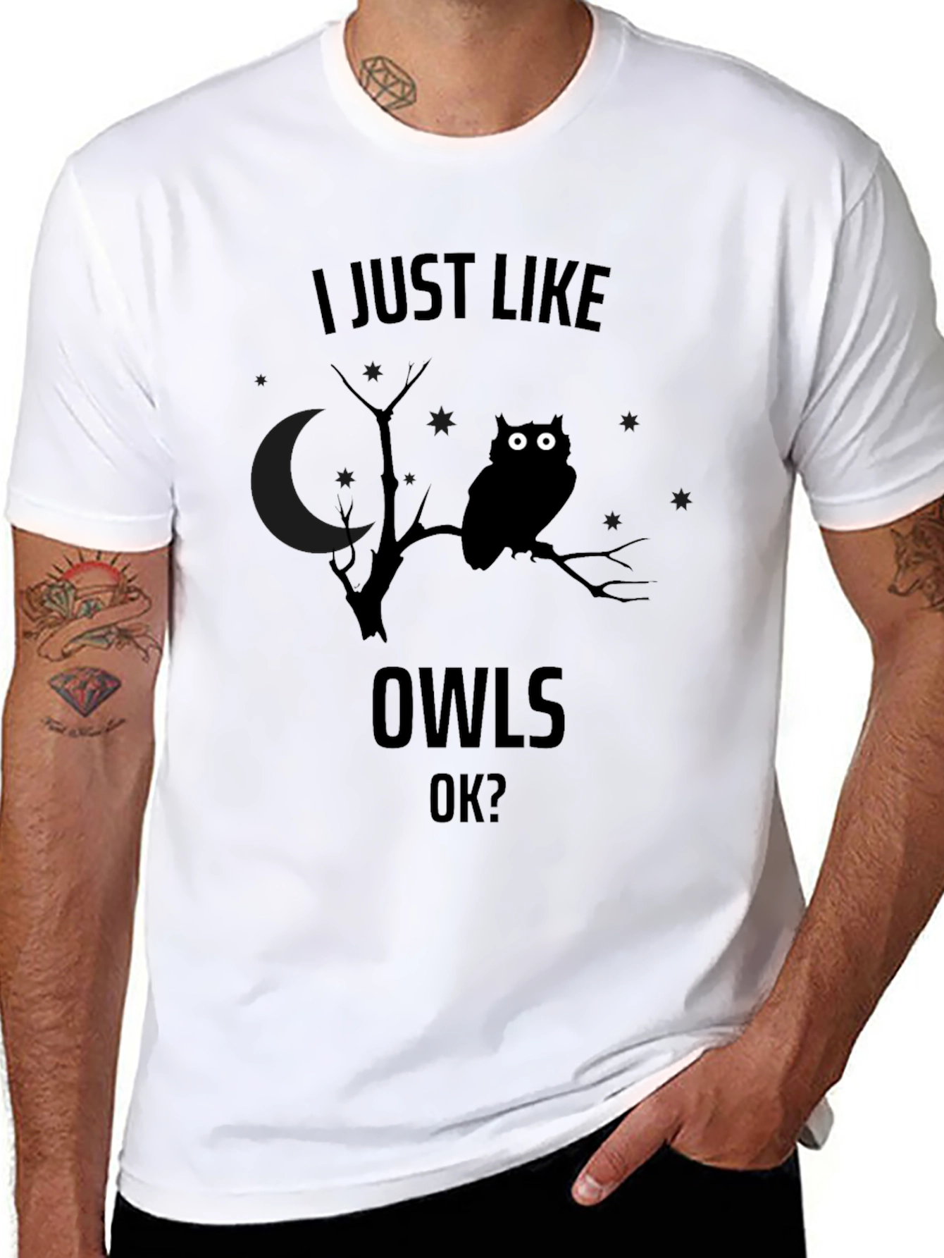 I Just Like Owls OK? Mens Black Graphic T-Shirt