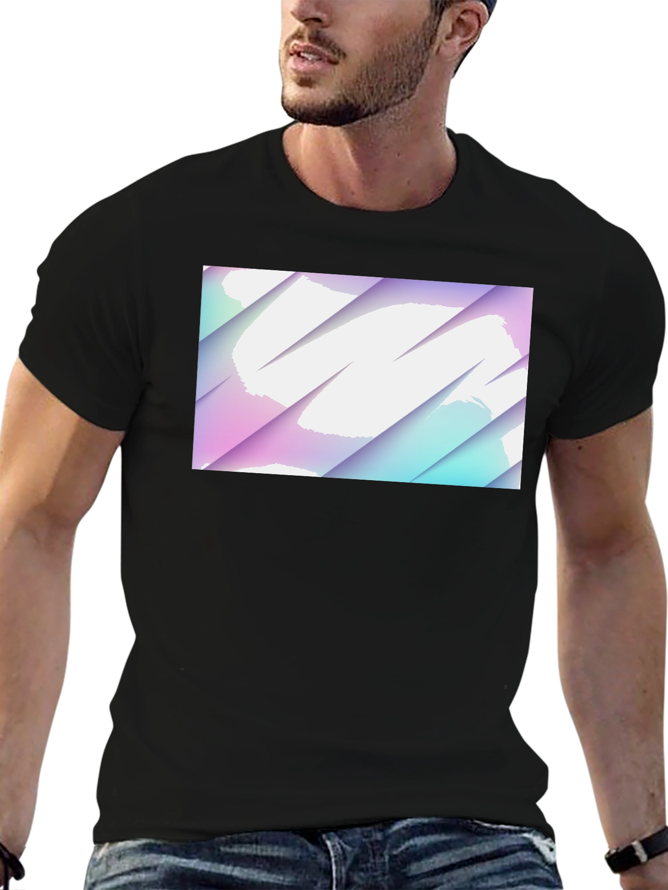 Abstract Pastel Graphic Black T-Shirt