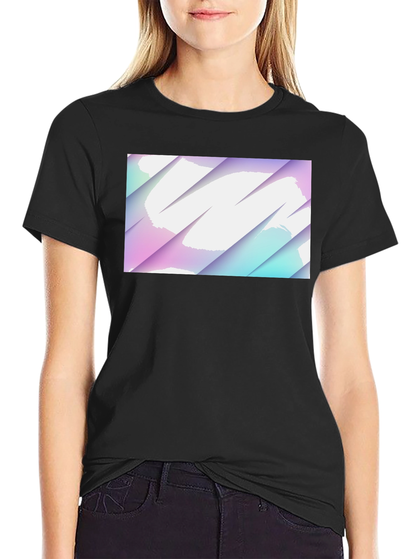 Abstract Pastel Graphic Black T-Shirt