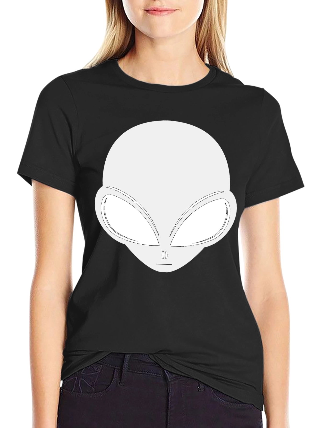 Alien Head Graphic Tee - Black Cotton Blend