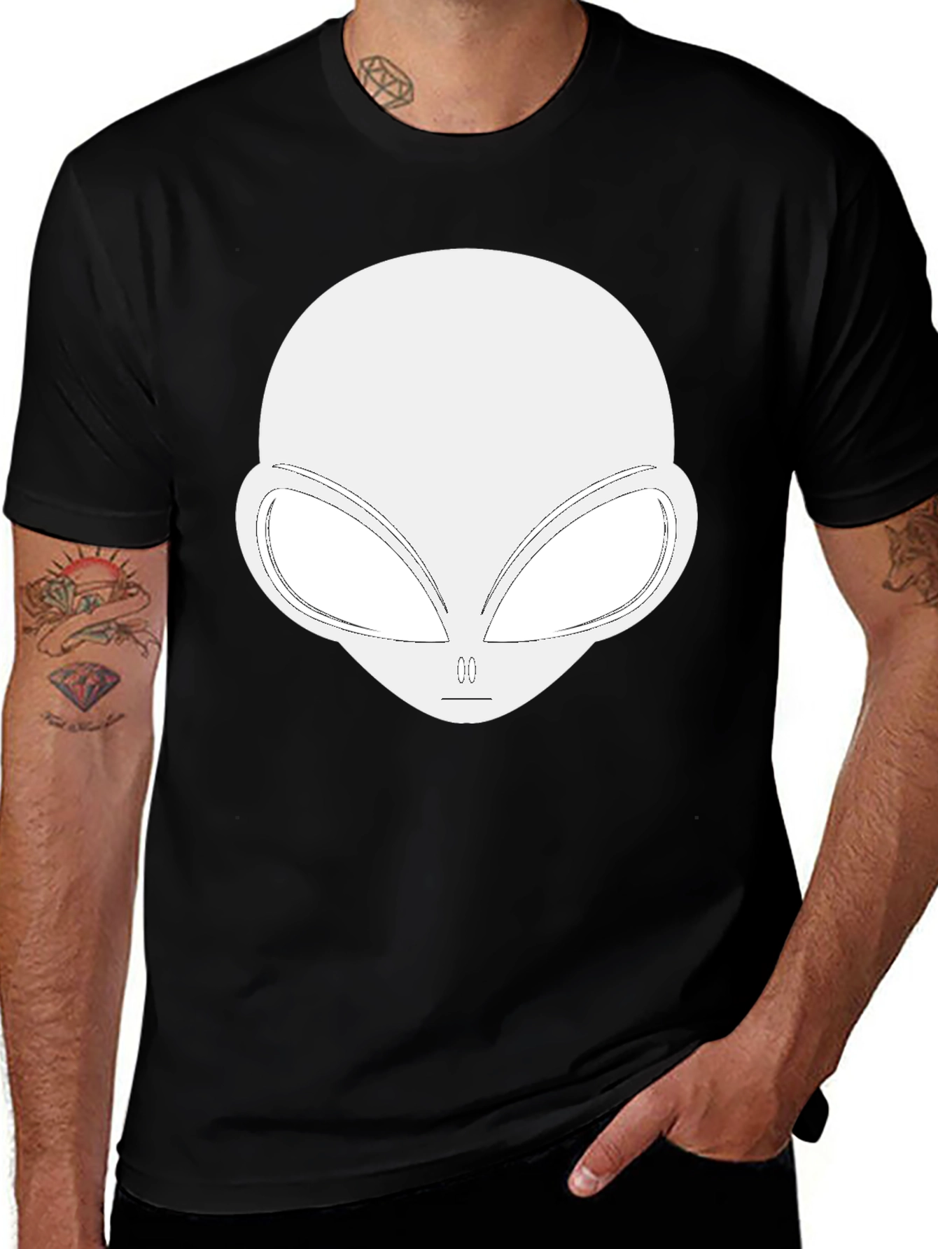 Alien Head Graphic Tee - Black Cotton Blend