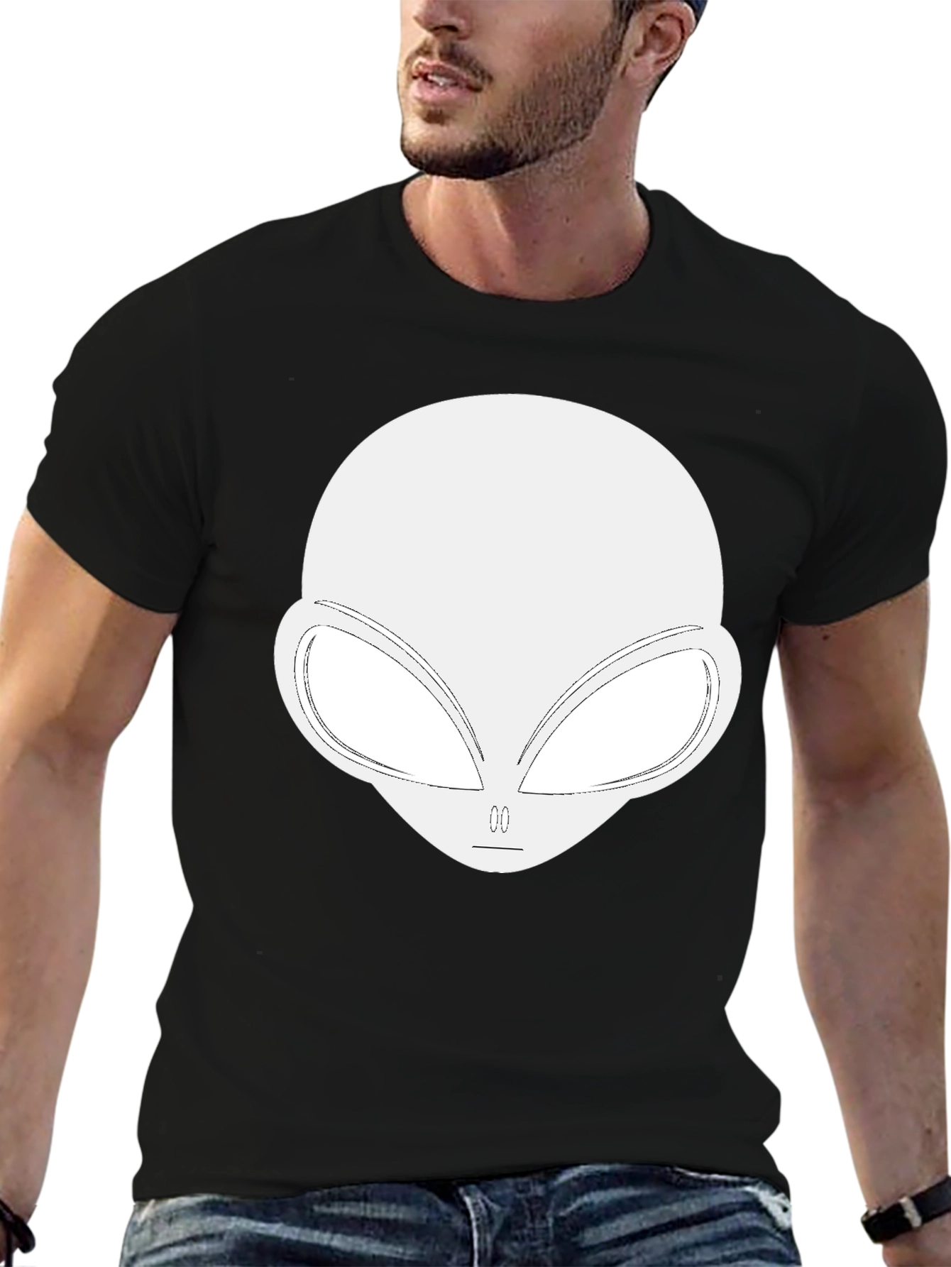 Alien Head Graphic Tee - Black Cotton Blend