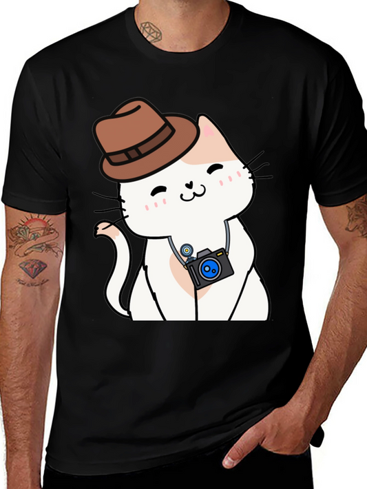 Cute Cat Photographer Black T-Shirt