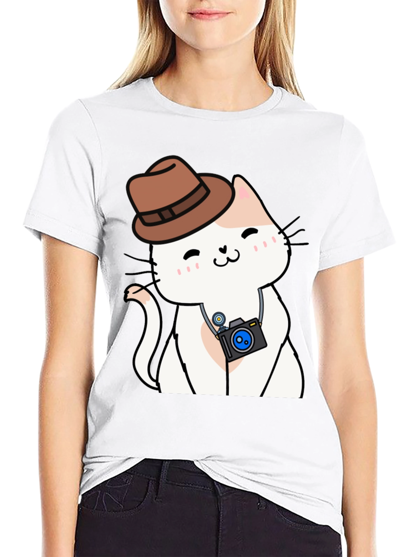 Cute Cat Photographer Black T-Shirt