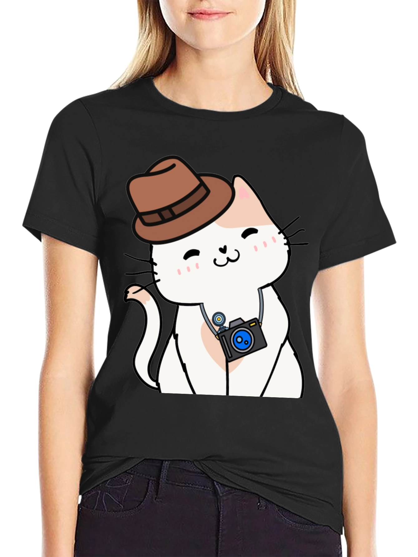 Cute Cat Photographer Black T-Shirt