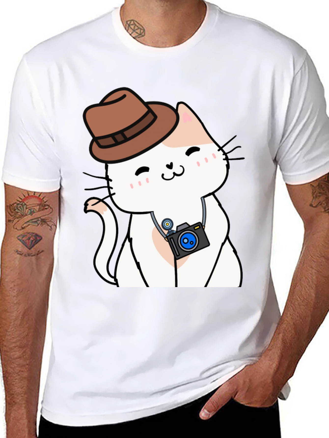 Cute Cat Photographer Black T-Shirt