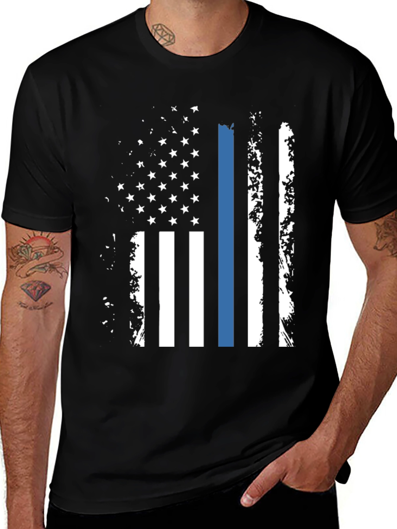 Thin Blue Line American Flag T-Shirt