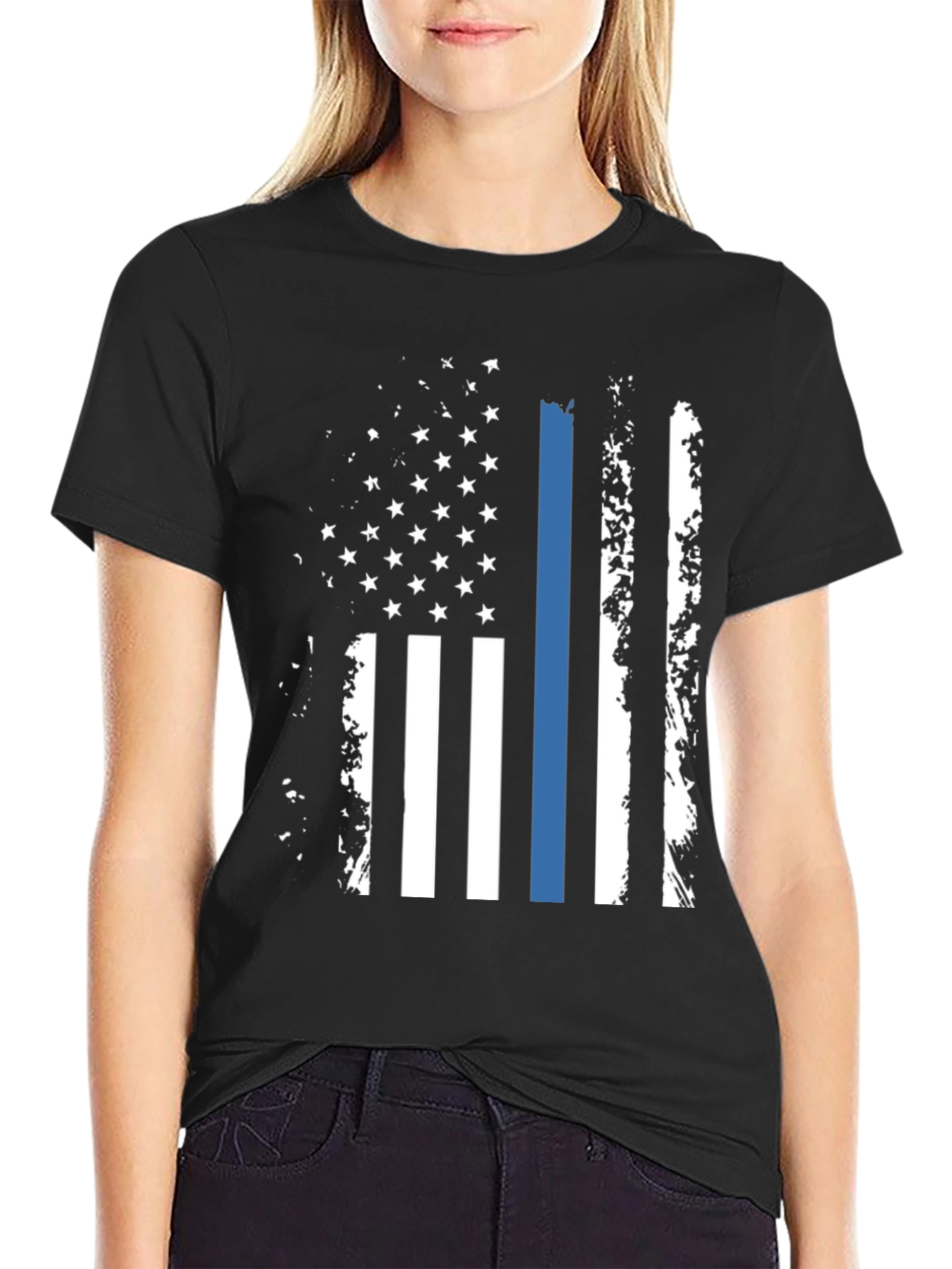 Thin Blue Line American Flag T-Shirt