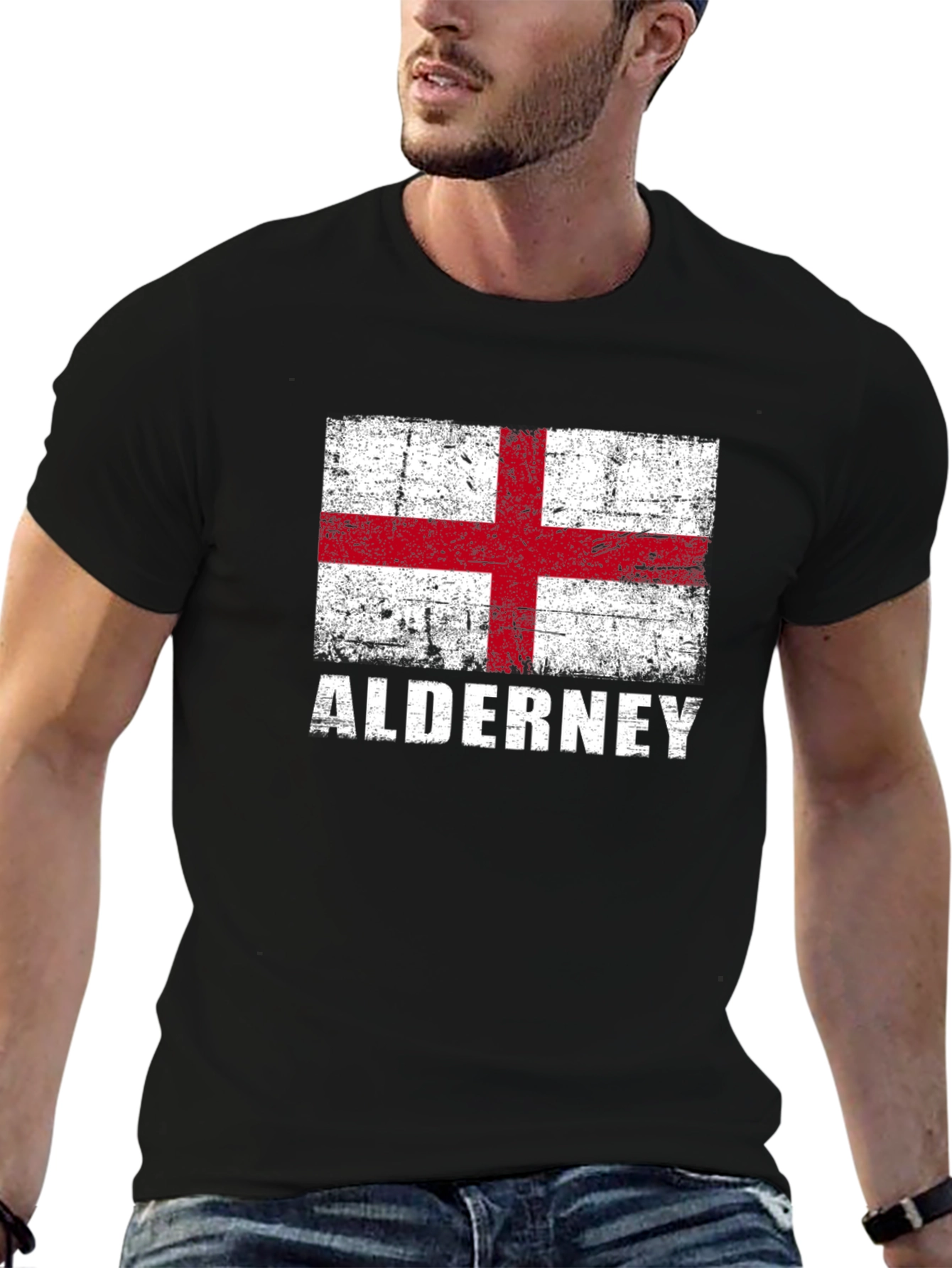 Alderney Flag Graphic T-Shirt - Black Jersey Tee