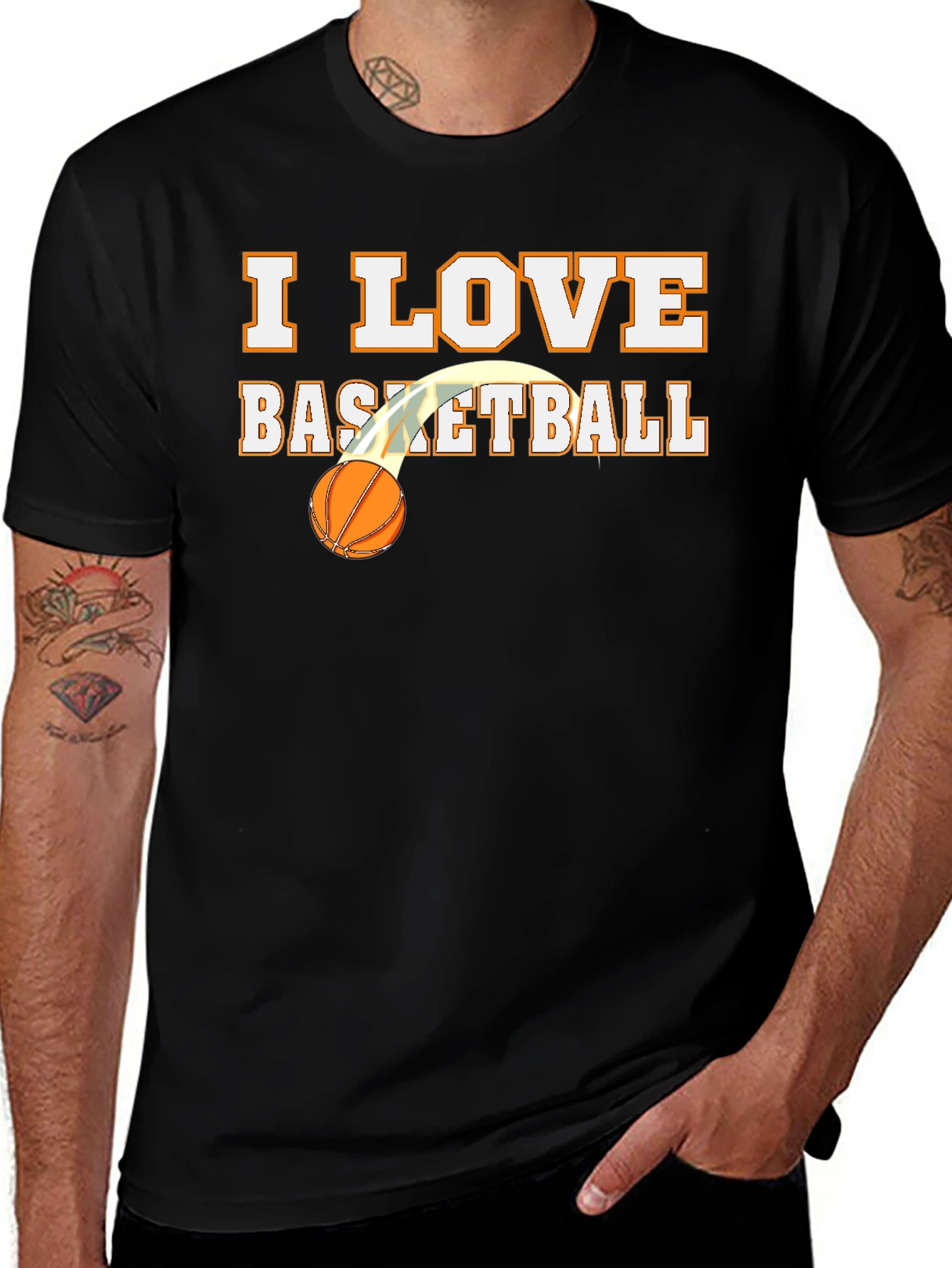 I Love Basketball Graphic Tee - Black Cotton Shirt